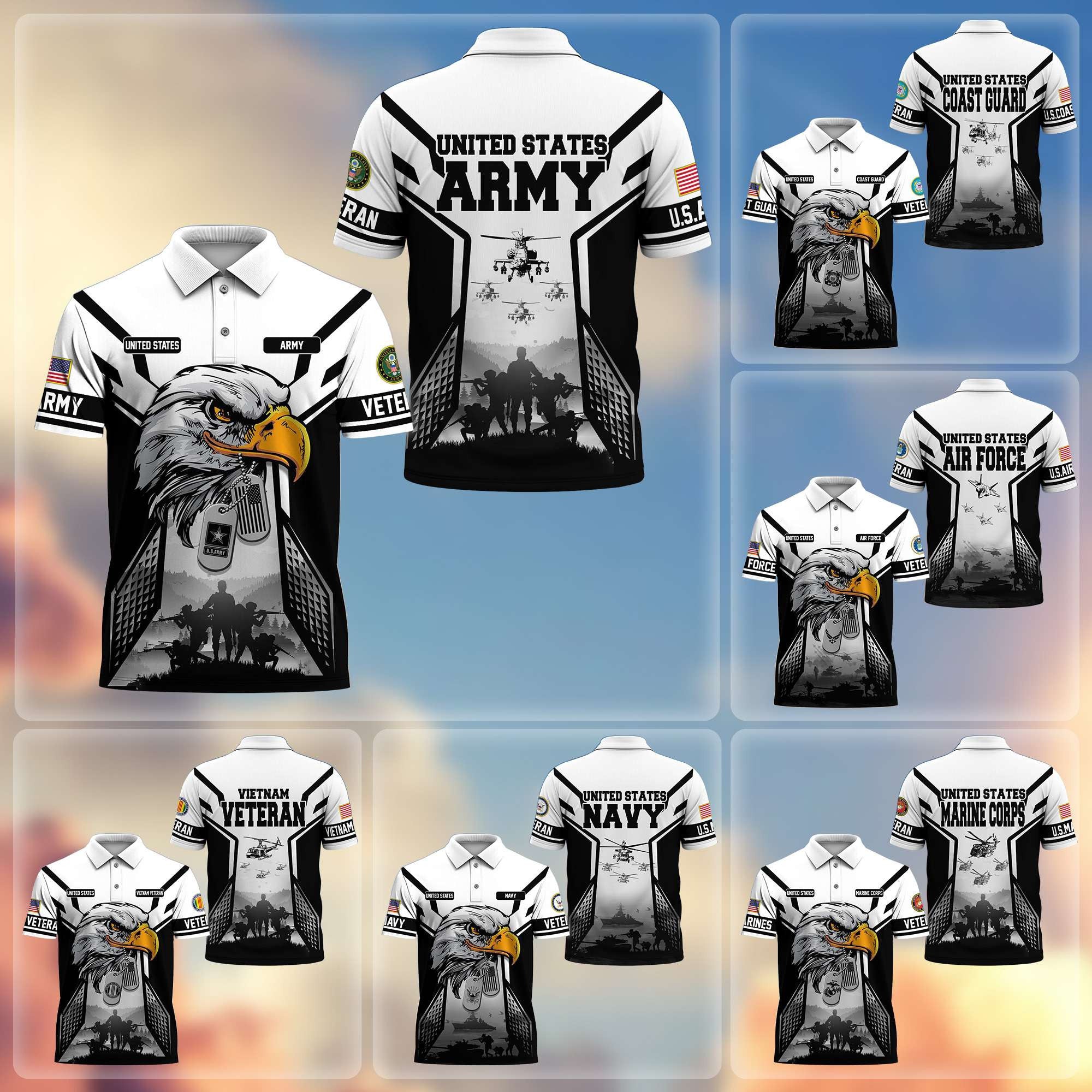 Premium US Veterans Polo Shirt, Gifts For US Veterans, Gifts On Father's Day, Armed Forces Day, Independence Day, Veterans Day.