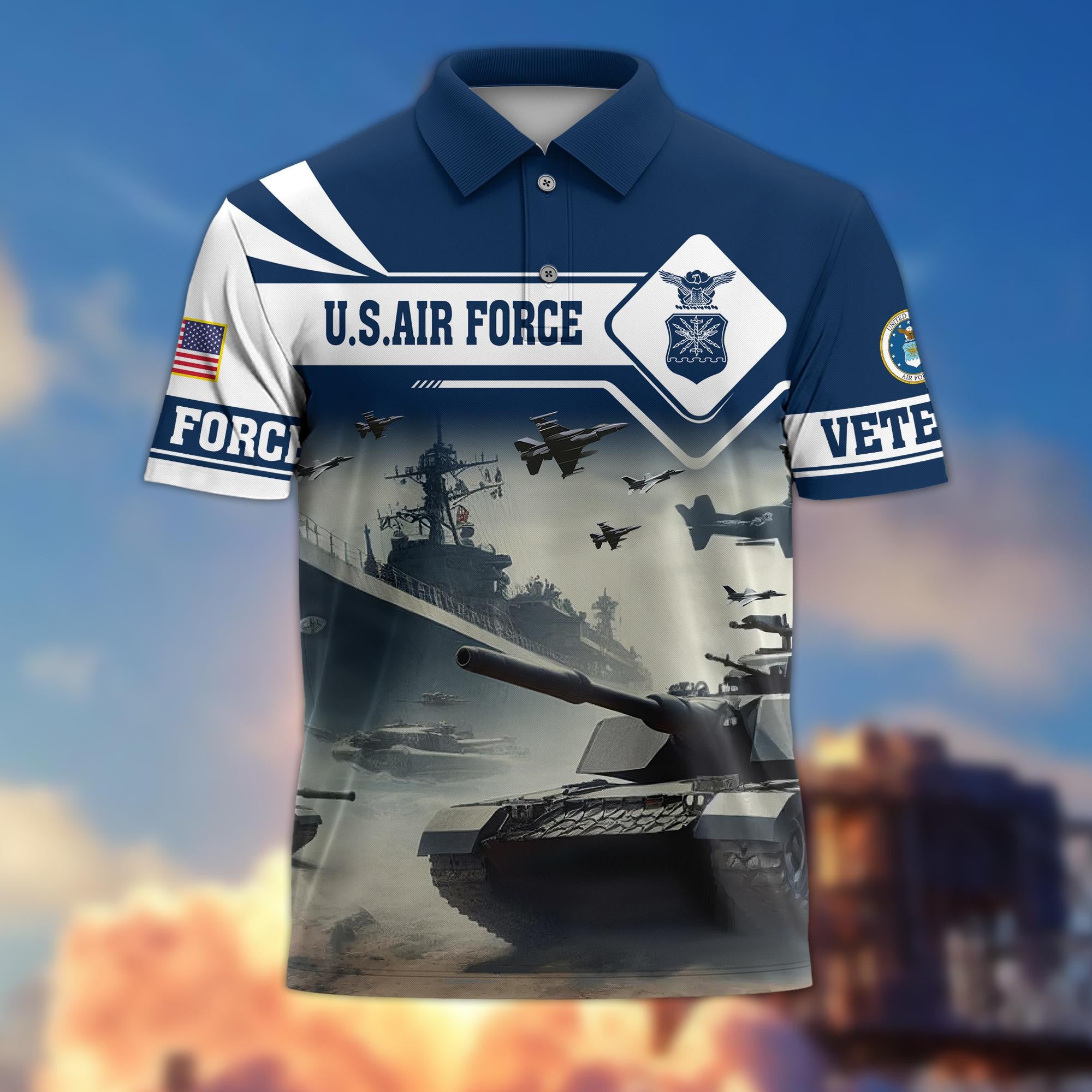 Premium US Veterans Polo Shirt, Gifts For US Veterans, Gifts On Father's Day, Armed Forces Day, Independence Day, Veterans Day.