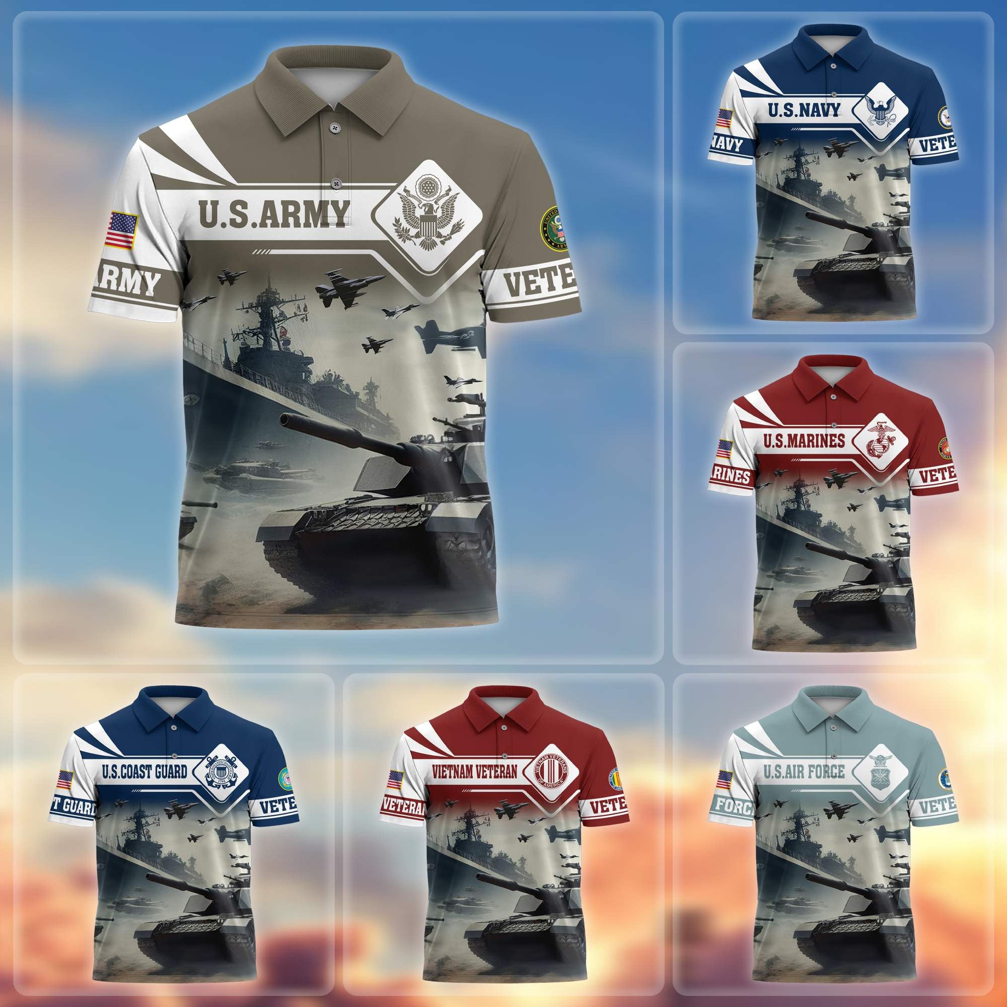 Premium US Veterans Polo Shirt, Gifts For US Veterans, Gifts On Father's Day, Armed Forces Day, Independence Day, Veterans Day.