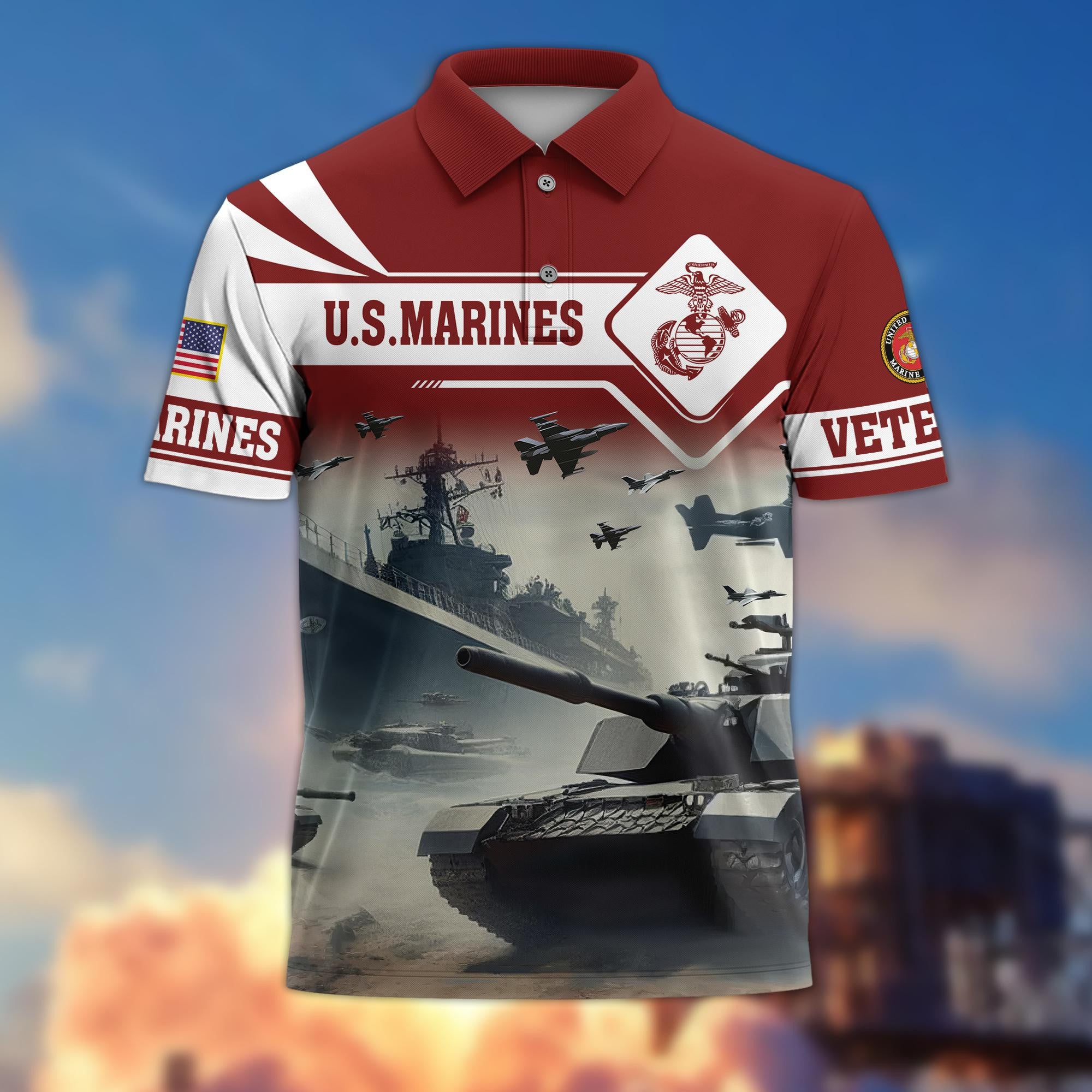 Premium US Veterans Polo Shirt, Gifts For US Veterans, Gifts On Father's Day, Armed Forces Day, Independence Day, Veterans Day.