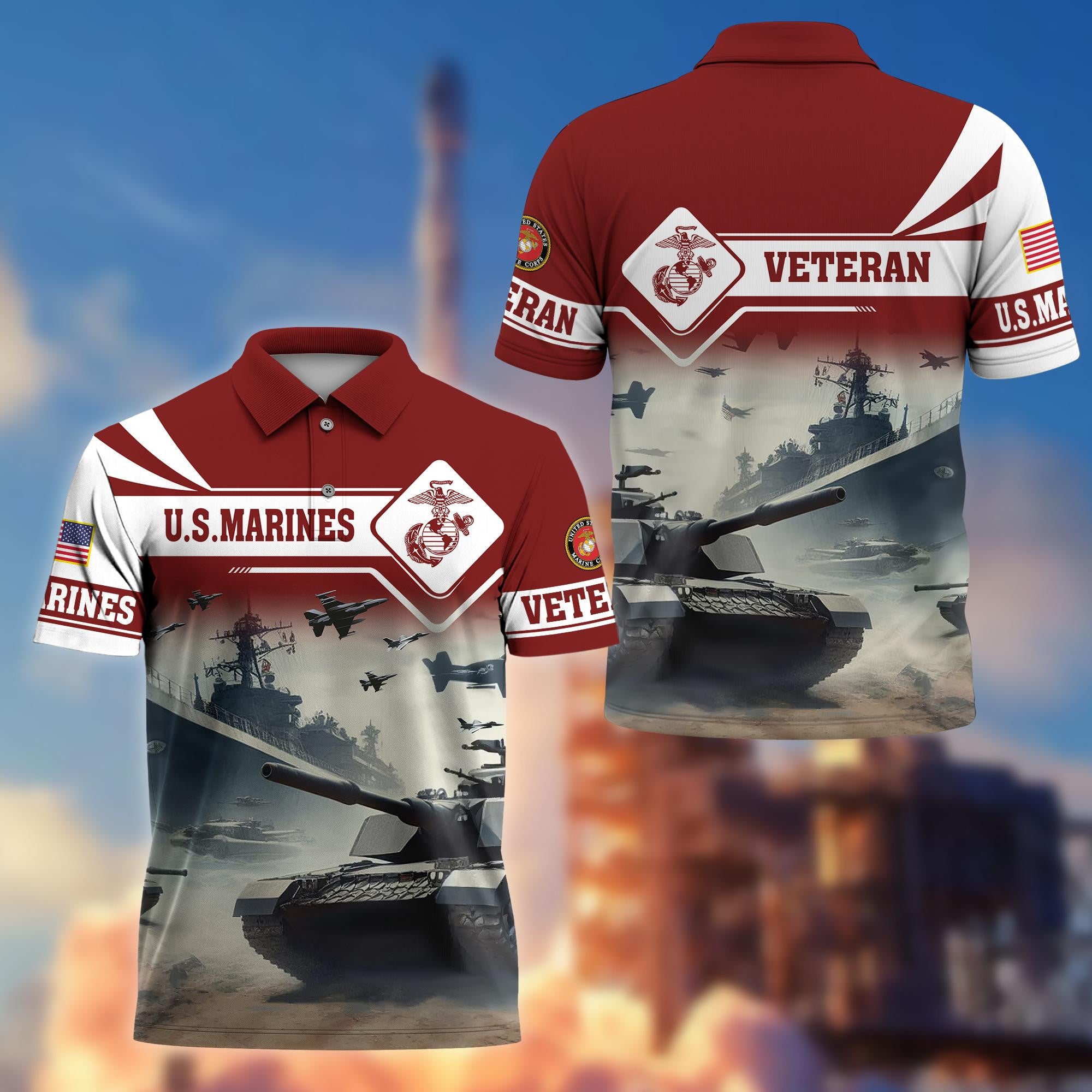 Premium US Veterans Polo Shirt, Gifts For US Veterans, Gifts On Father's Day, Armed Forces Day, Independence Day, Veterans Day.