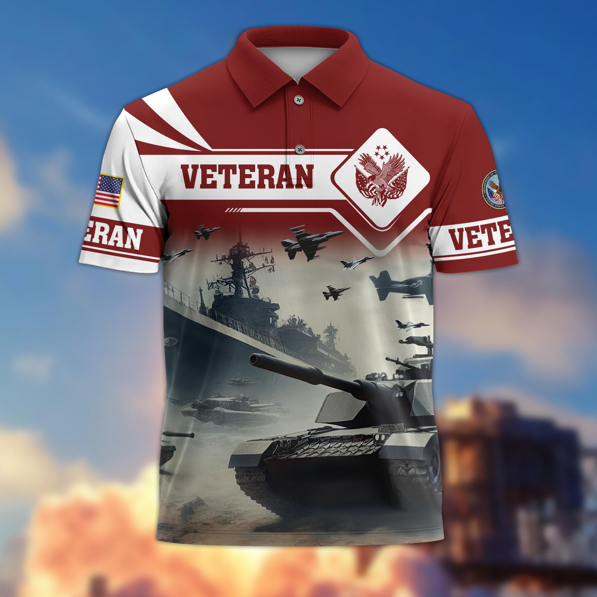 Premium US Veterans Polo Shirt, Gifts For US Veterans, Gifts On Father's Day, Armed Forces Day, Independence Day, Veterans Day.