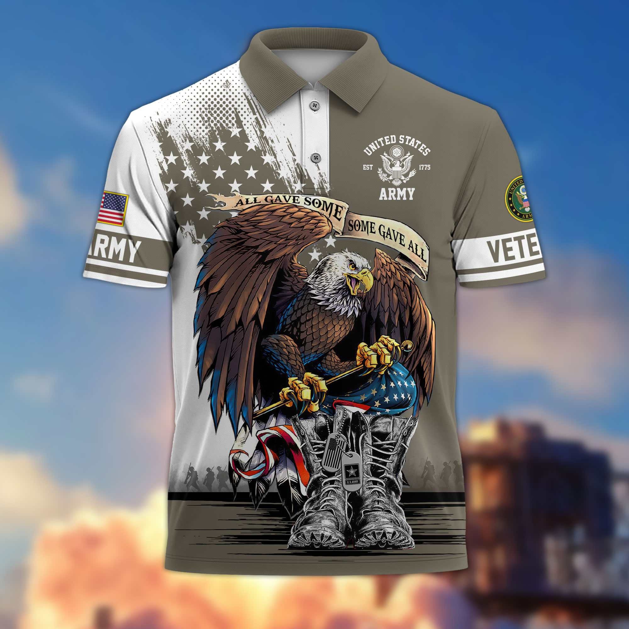 Premium US Veterans Polo Shirt, Gifts For US Veterans, Gifts On Memorial Day, Father's Day, Armed Forces Day, Independence Day, Veterans Day.