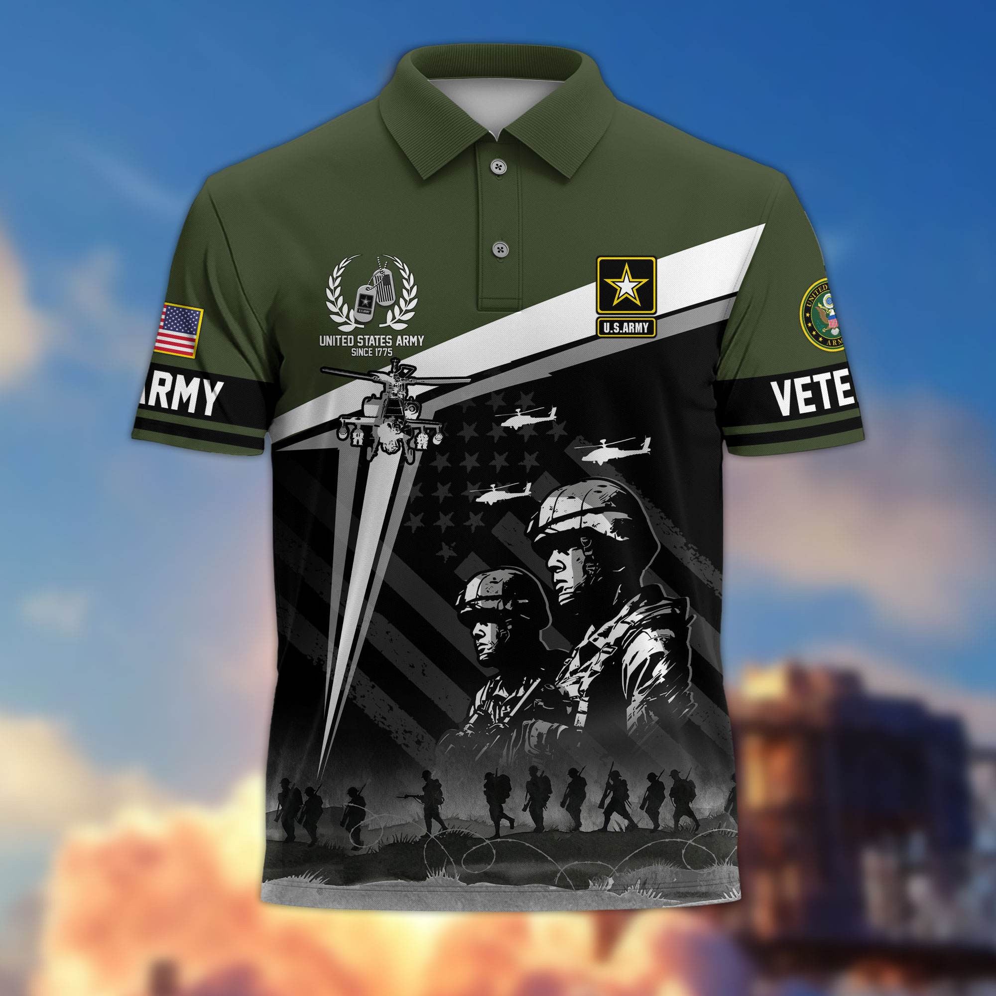 Premium US Veterans Polo Shirt, Gifts For US Veterans, Gifts On Memorial Day, Father's Day, Armed Forces Day, Independence Day, Veterans Day.