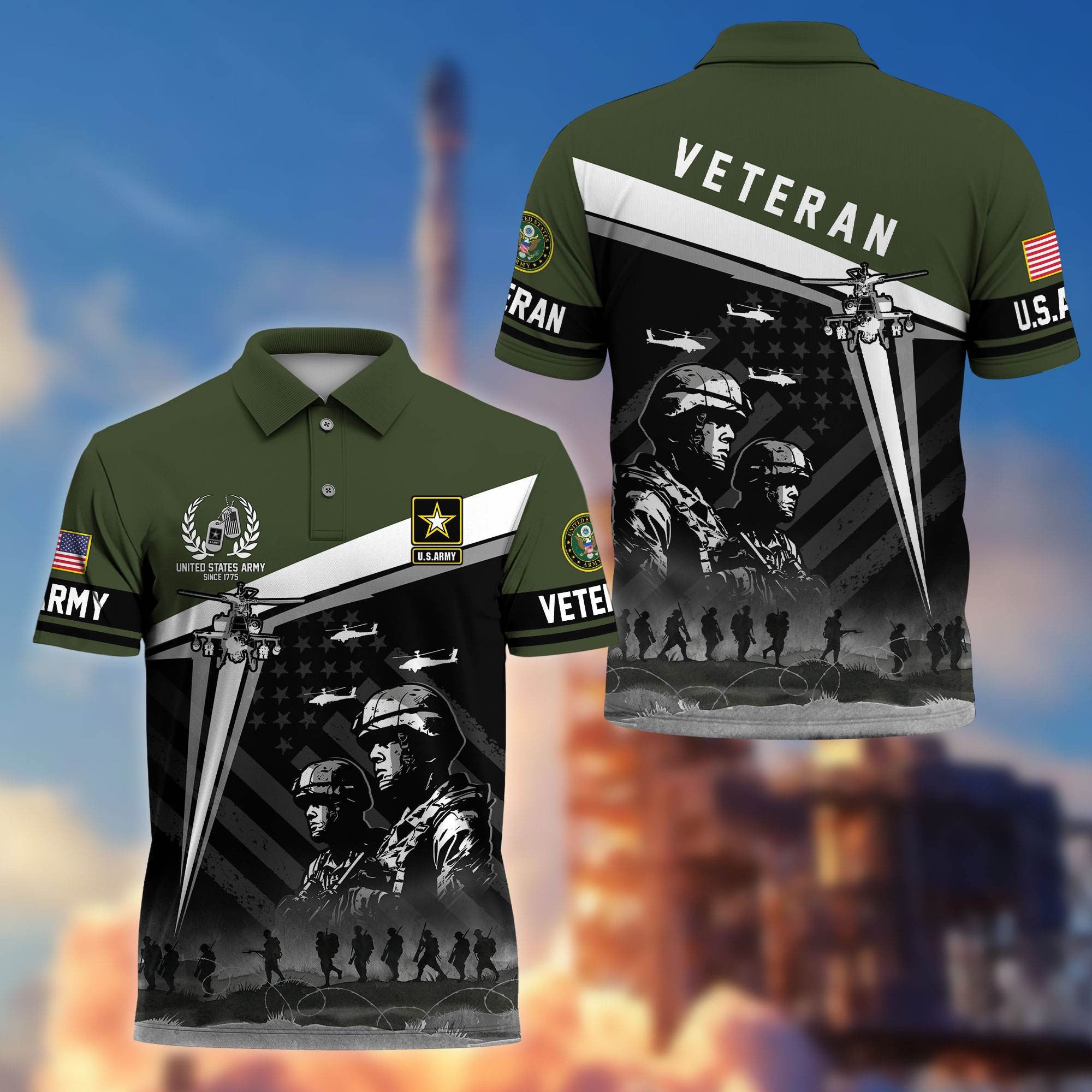 Premium US Veterans Polo Shirt, Gifts For US Veterans, Gifts On Memorial Day, Father's Day, Armed Forces Day, Independence Day, Veterans Day.
