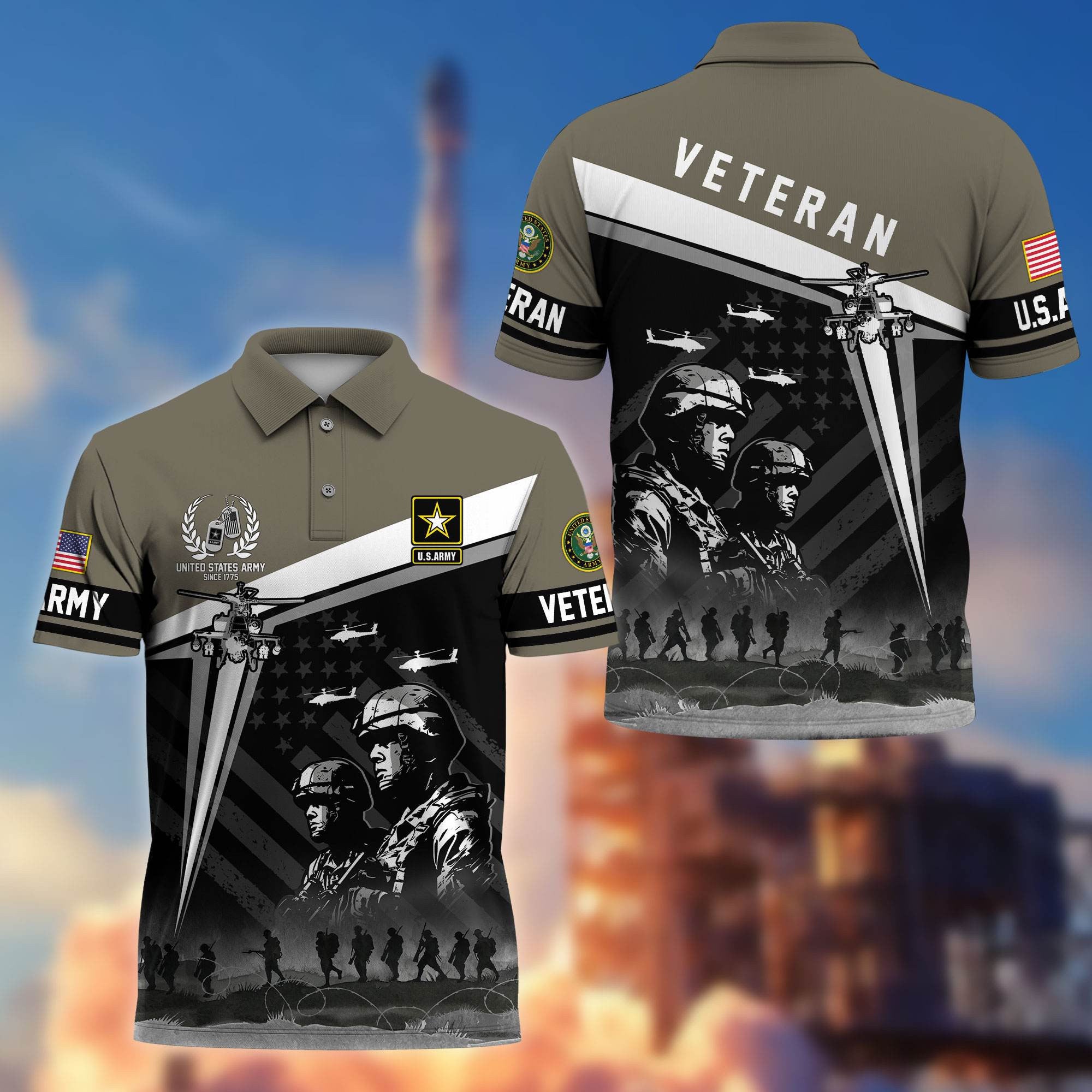 Premium US Veterans Polo Shirt, Gifts For US Veterans, Gifts On Memorial Day, Father's Day, Armed Forces Day, Independence Day, Veterans Day.