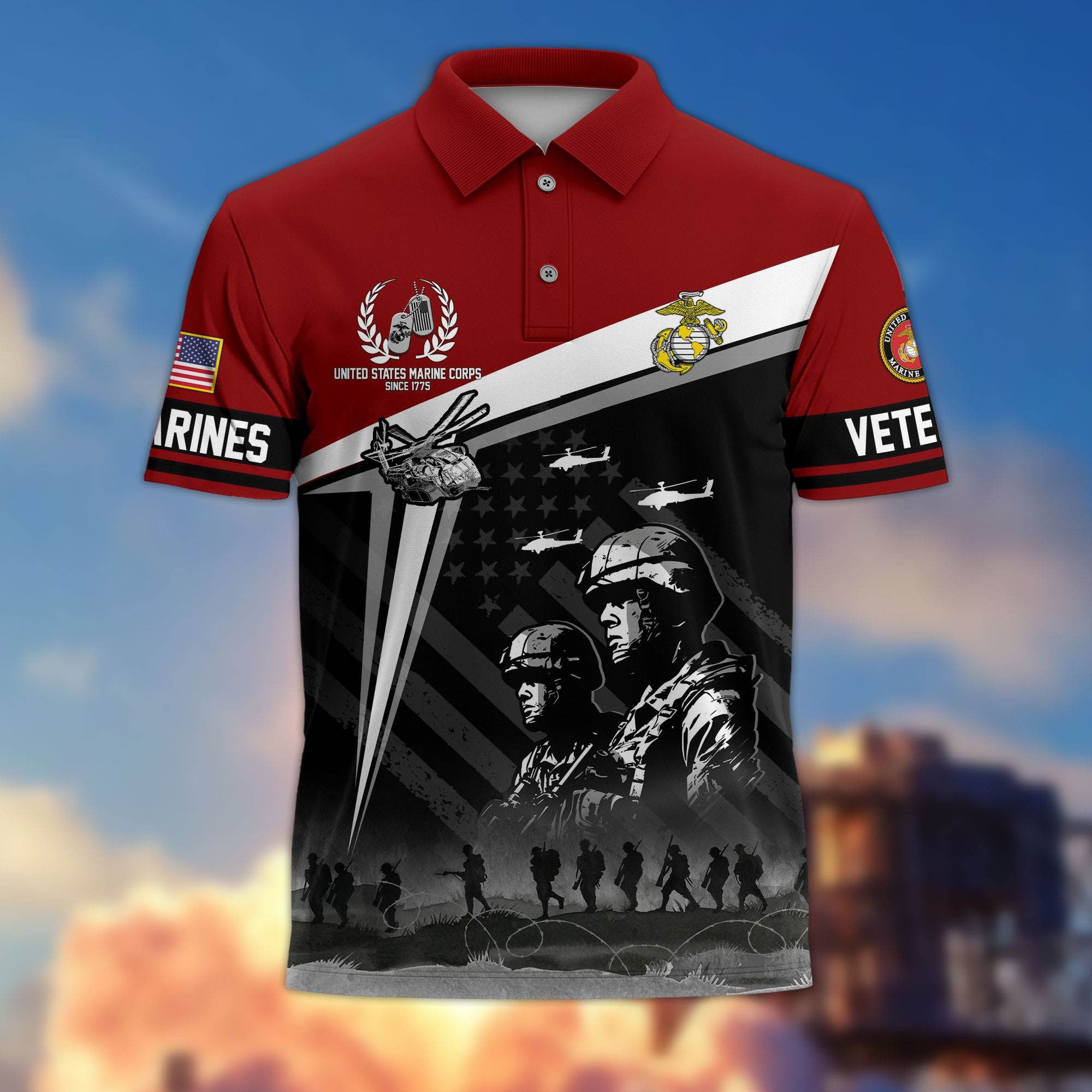 Premium US Veterans Polo Shirt, Gifts For US Veterans, Gifts On Memorial Day, Father's Day, Armed Forces Day, Independence Day, Veterans Day.