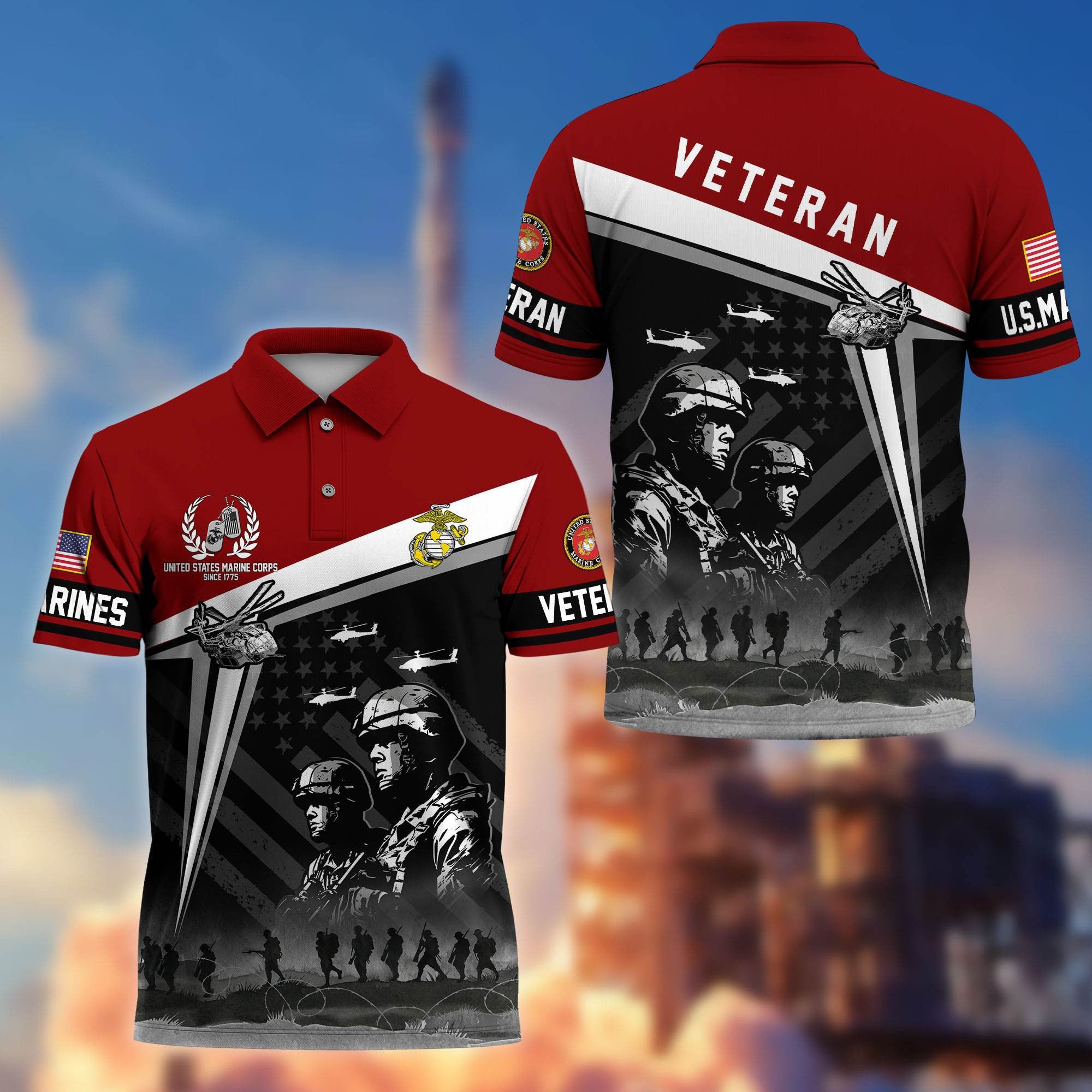 Premium US Veterans Polo Shirt, Gifts For US Veterans, Gifts On Memorial Day, Father's Day, Armed Forces Day, Independence Day, Veterans Day.