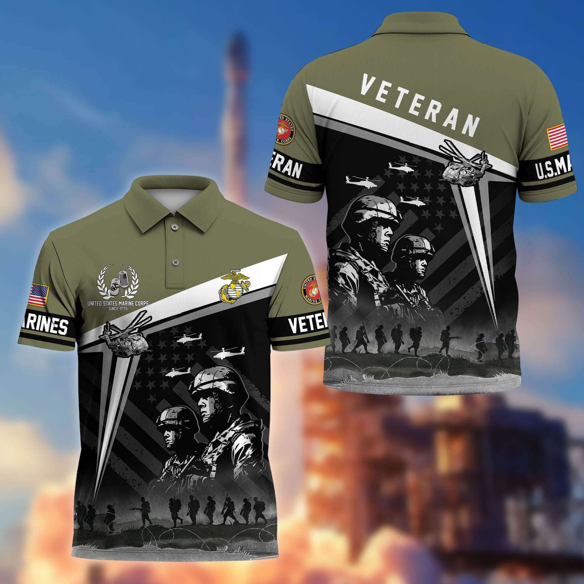 Premium US Veterans Polo Shirt, Gifts For US Veterans, Gifts On Memorial Day, Father's Day, Armed Forces Day, Independence Day, Veterans Day.
