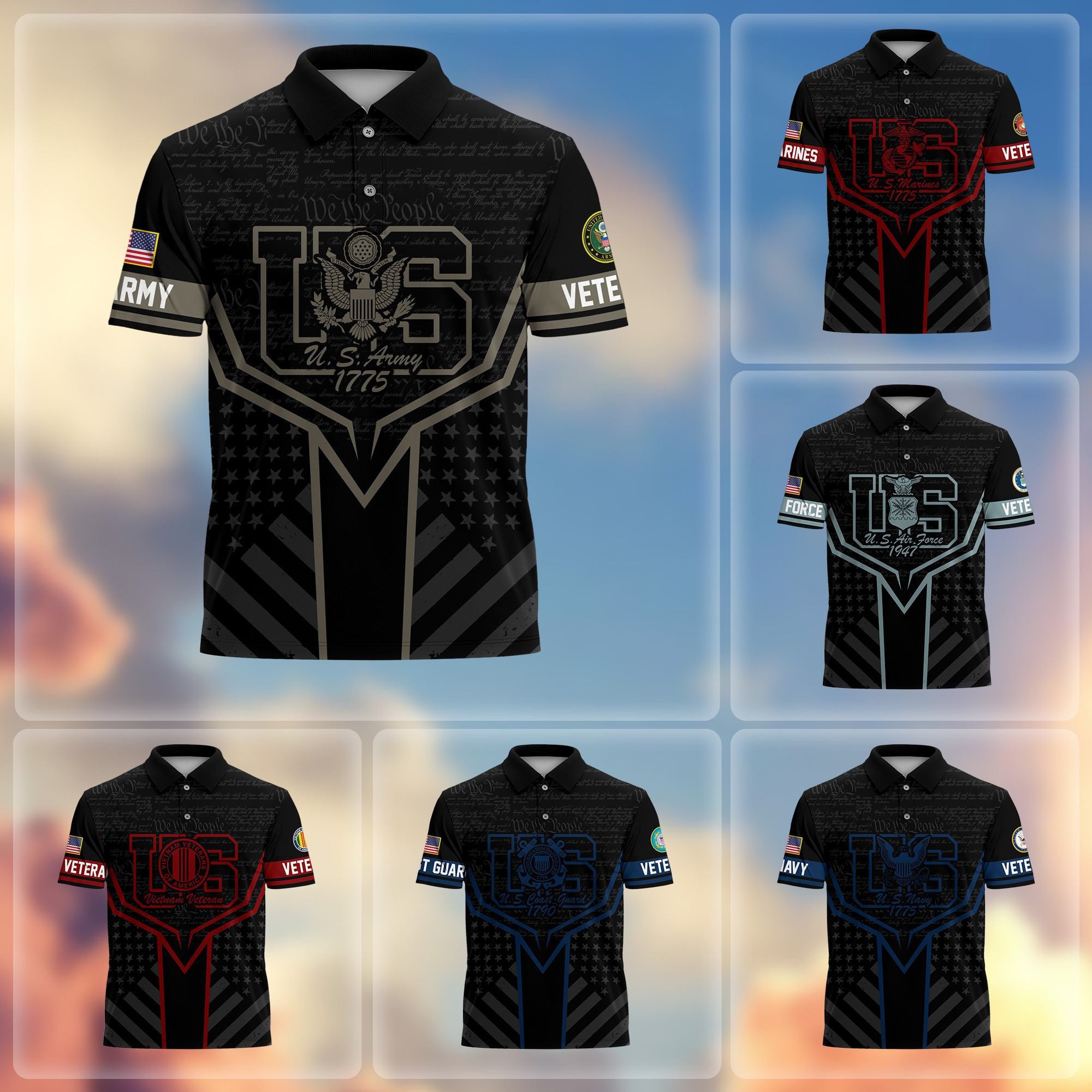 Premium US Veterans Polo Shirt, Gifts For US Veterans, Gifts On Memorial Day, Father's Day, Armed Forces Day, Veterans Day.