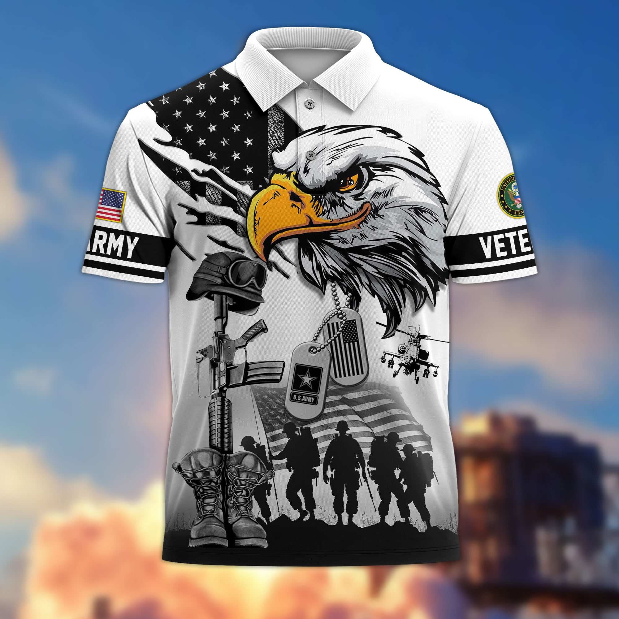 Premium US Veterans Polo Shirt, Gifts For US Veterans, Gifts On Memorial Day, Father's Day, Armed Forces Day, Veterans Day.