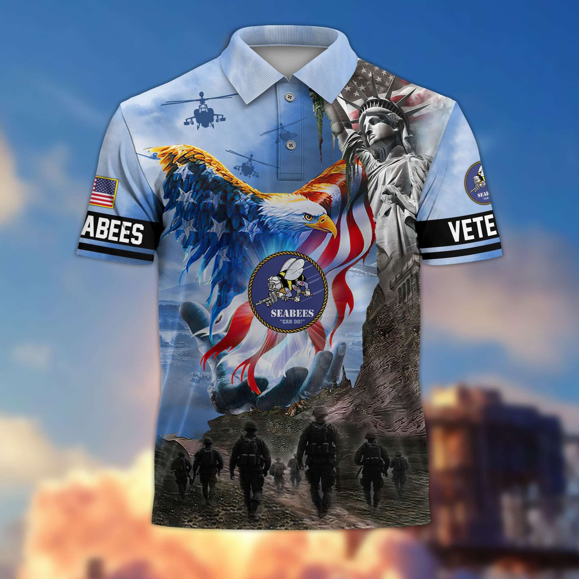 Premium US Veterans Polo Shirt, Gifts For US Veterans, Gifts On Memorial Day, Father's Day, Armed Forces Day, Veterans Day.