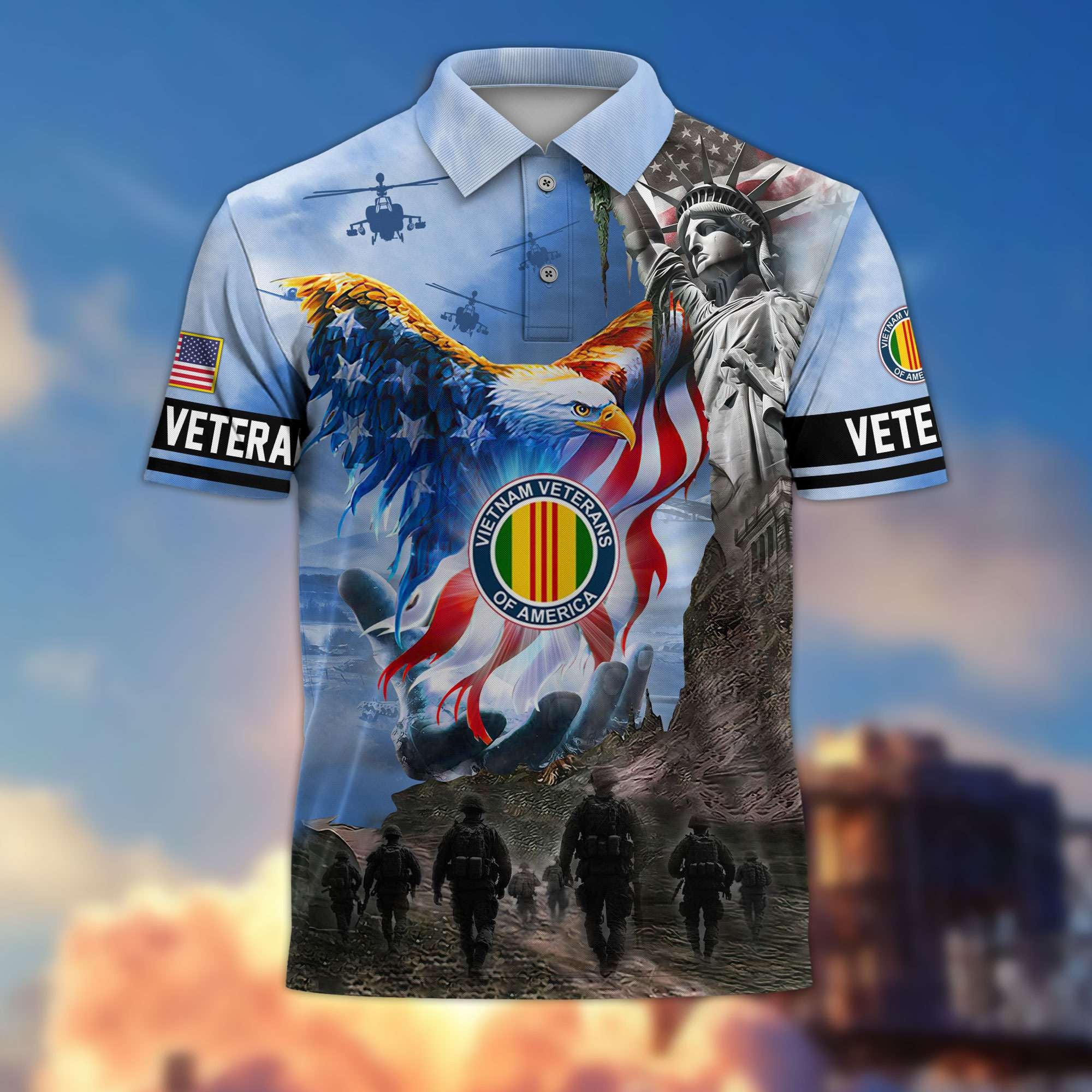 Premium US Veterans Polo Shirt, Gifts For US Veterans, Gifts On Memorial Day, Father's Day, Armed Forces Day, Veterans Day.
