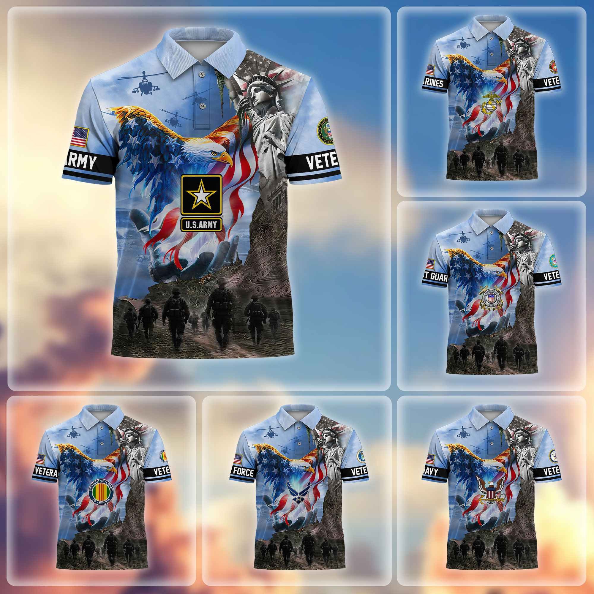 Premium US Veterans Polo Shirt, Gifts For US Veterans, Gifts On Memorial Day, Father's Day, Armed Forces Day, Veterans Day.