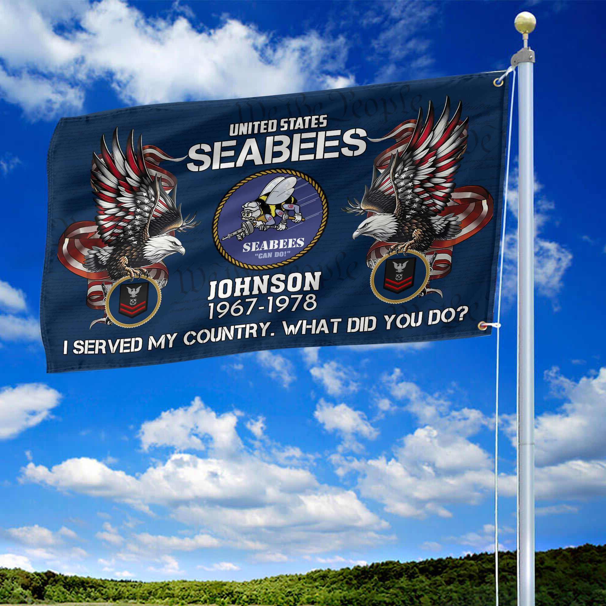 Premium Custom US Seabees Grommet Flag, Gifts For Seabees Veteran, Gifts For Dad, For Husband, Best Gifts On Father's Day, Armed Forces Day, Independence Day, Veterans Day.