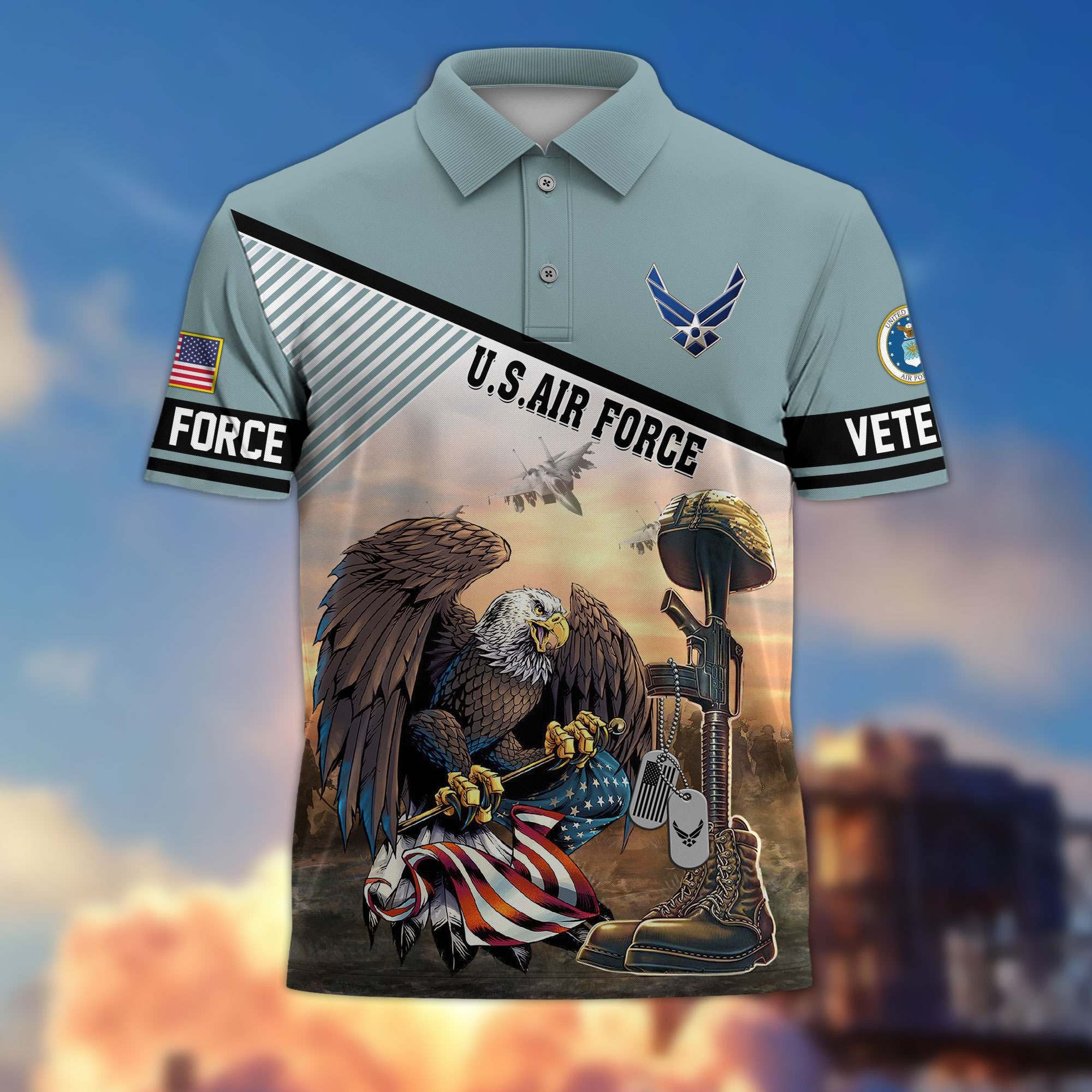 Premium US Veterans Polo Shirt, Gifts For US Veterans, Gifts On Memorial Day, Father's Day, Armed Forces Day, Veterans Day.