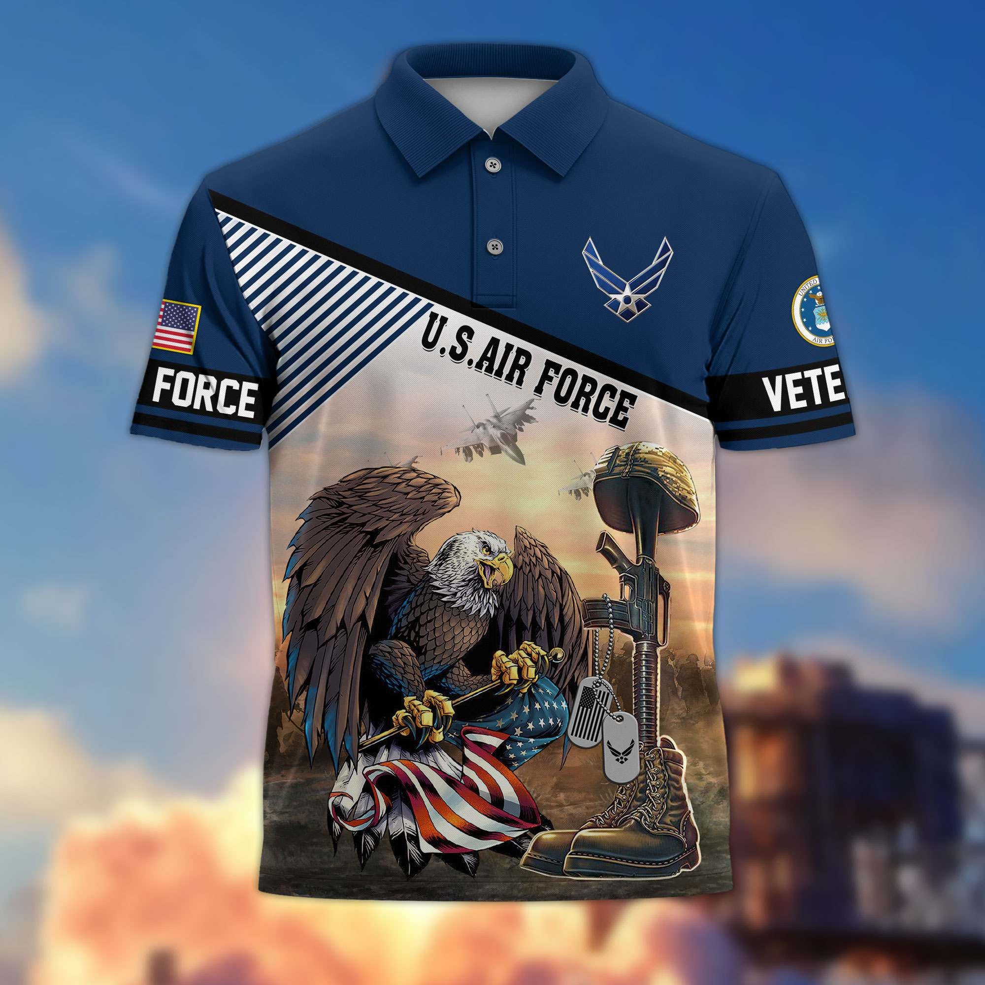 Premium US Veterans Polo Shirt, Gifts For US Veterans, Gifts On Memorial Day, Father's Day, Armed Forces Day, Veterans Day.