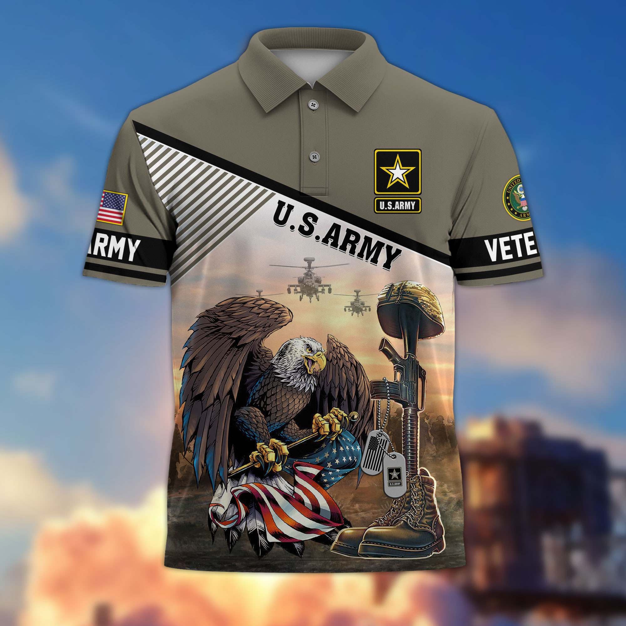 Premium US Veterans Polo Shirt, Gifts For US Veterans, Gifts On Memorial Day, Father's Day, Armed Forces Day, Veterans Day.