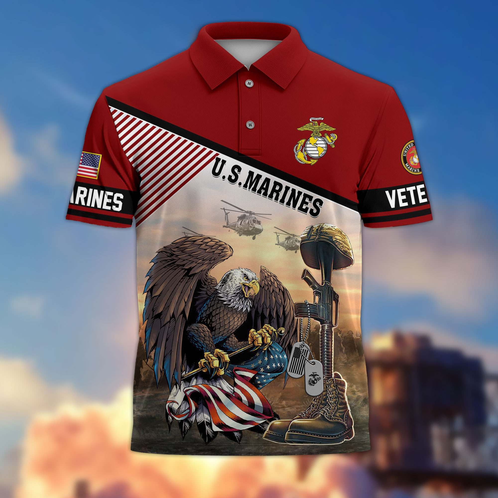 Premium US Veterans Polo Shirt, Gifts For US Veterans, Gifts On Memorial Day, Father's Day, Armed Forces Day, Veterans Day.
