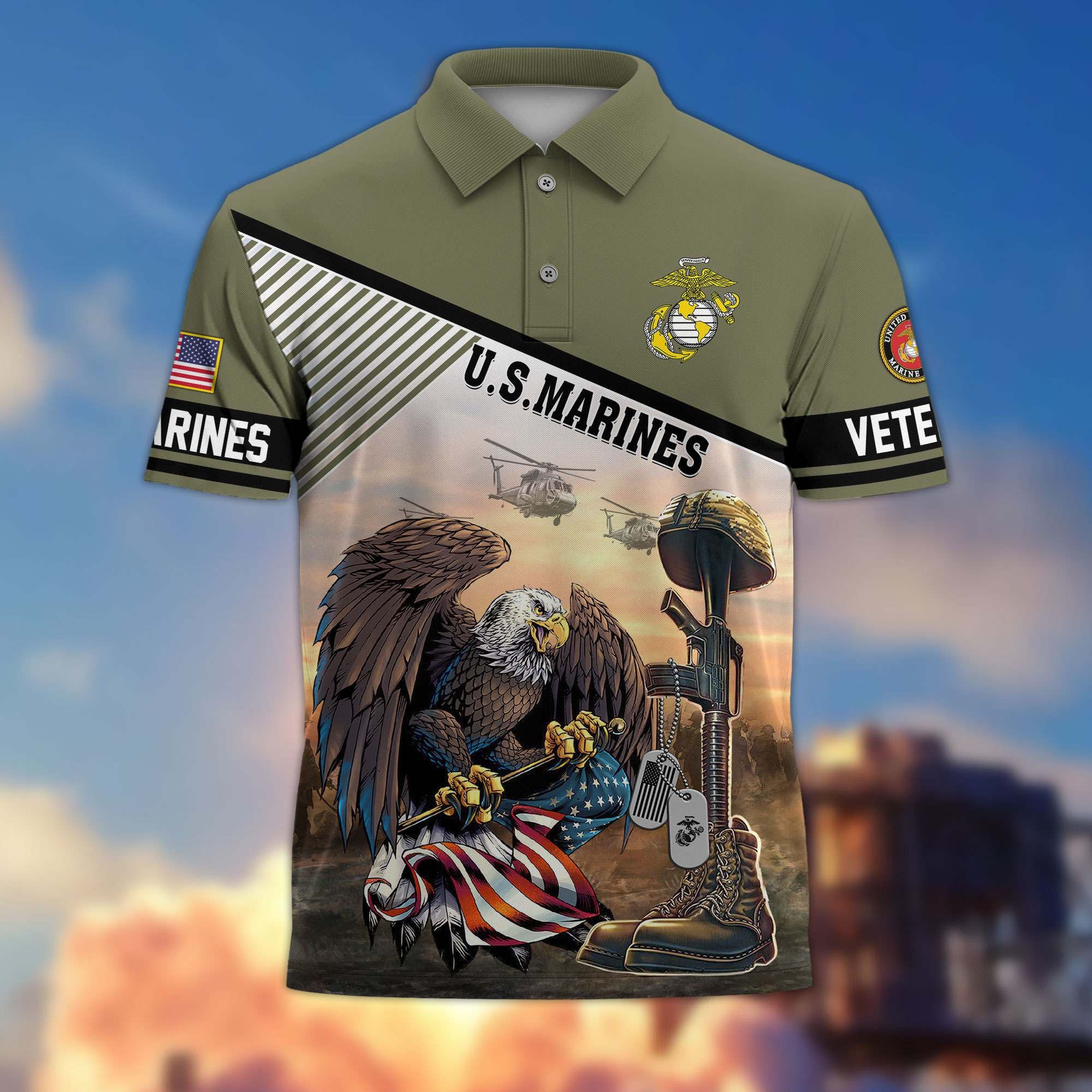 Premium US Veterans Polo Shirt, Gifts For US Veterans, Gifts On Memorial Day, Father's Day, Armed Forces Day, Veterans Day.