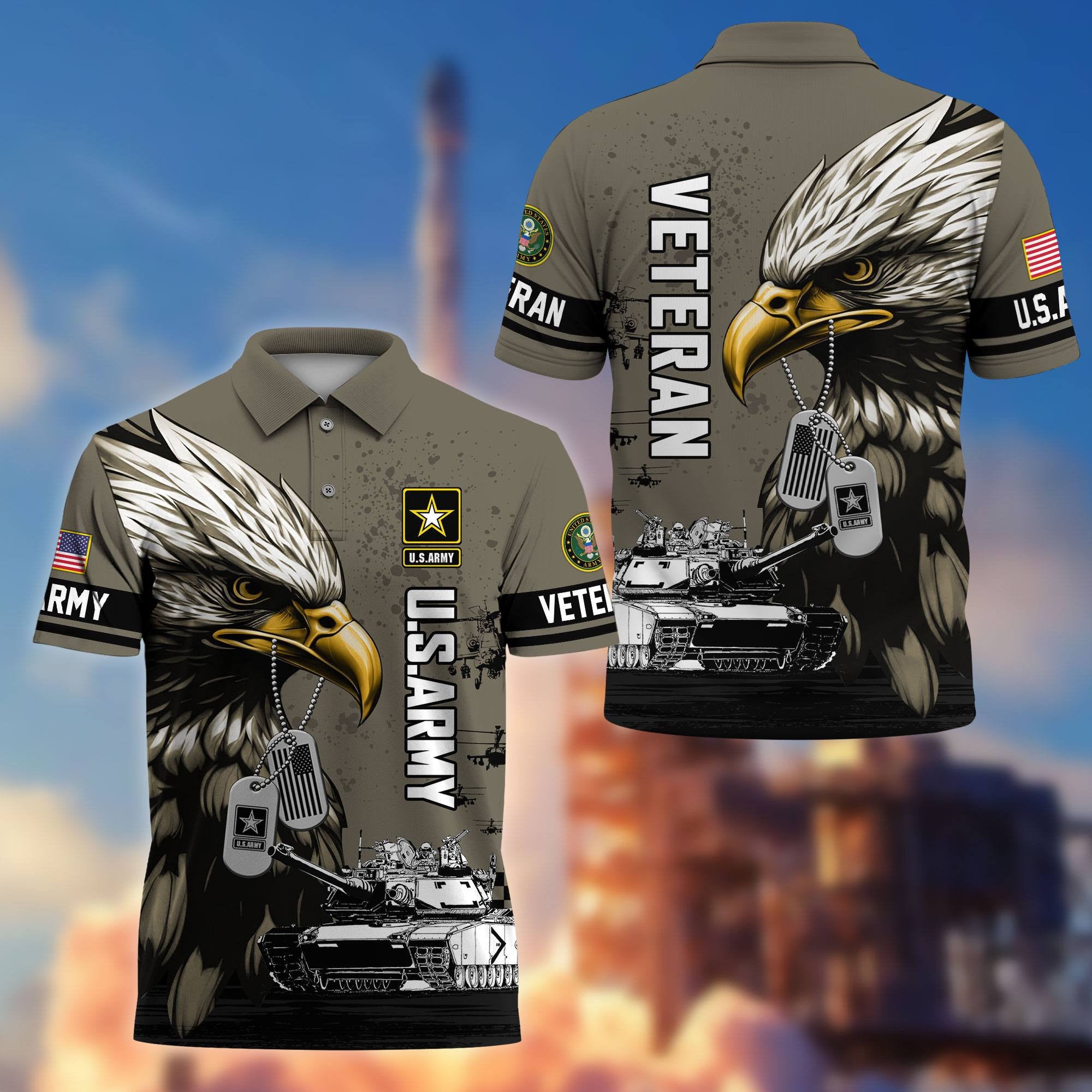 Premium US Veterans Polo Shirt, Gifts For US Veterans, Gifts On Memorial Day, Father's Day, Armed Forces Day, Veterans Day.