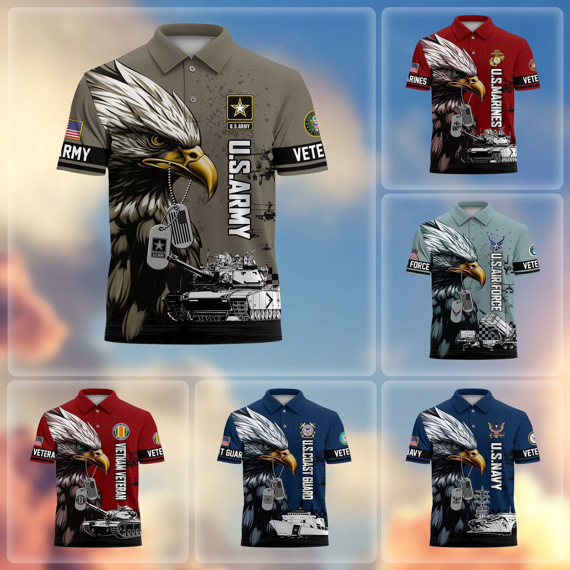 Premium US Veterans Polo Shirt, Gifts For US Veterans, Gifts On Memorial Day, Father's Day, Armed Forces Day, Veterans Day.