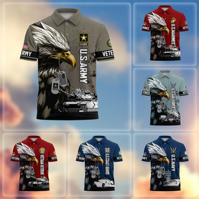 Premium US Veterans Polo Shirt, Gifts For US Veterans, Gifts On Memorial Day, Father's Day, Armed Forces Day, Veterans Day.