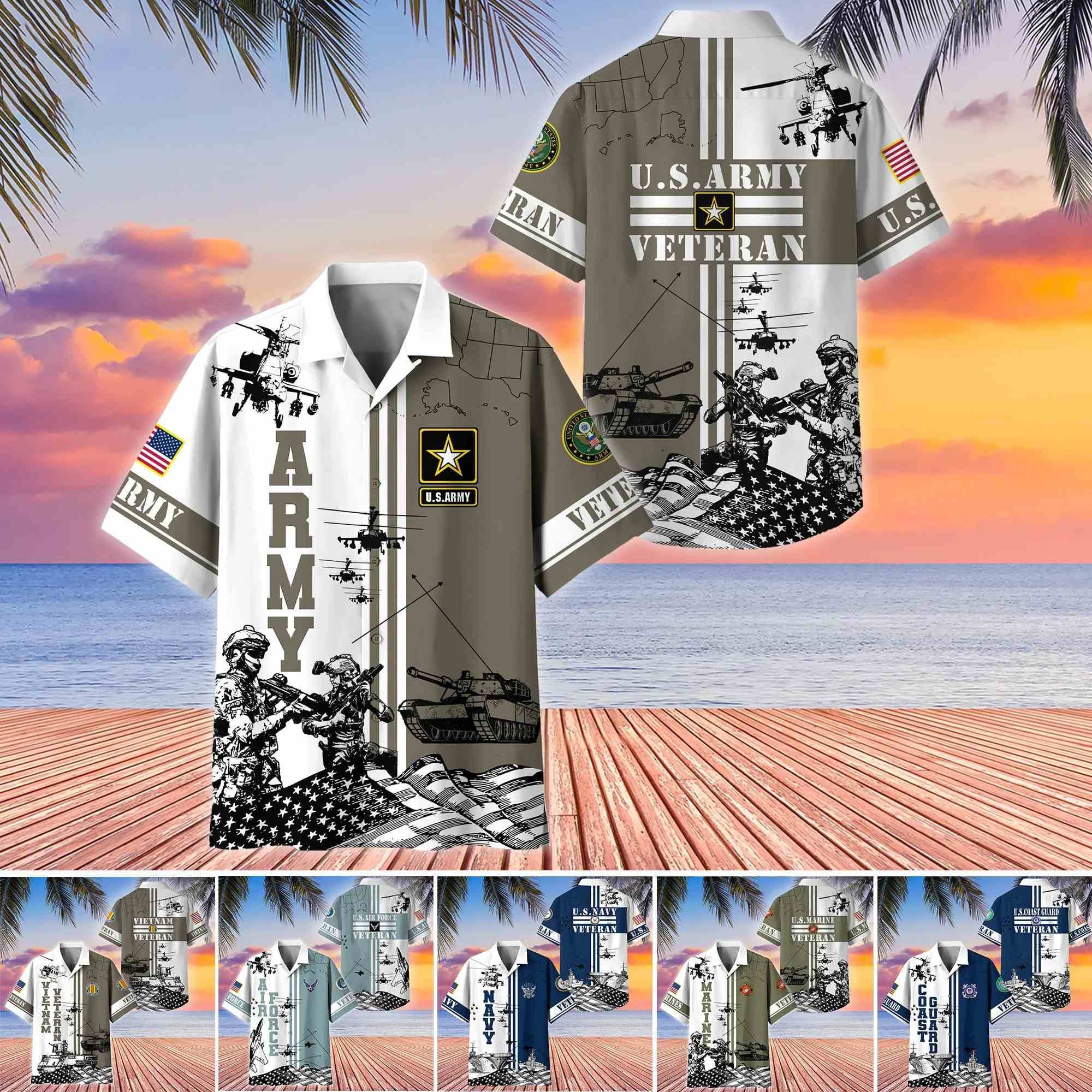 Premium US Veterans Hawaiian Shirt, Gifts For US Veterans, Gifts On Memorial Day, Father's Day, Armed Forces Day, Veterans Day.