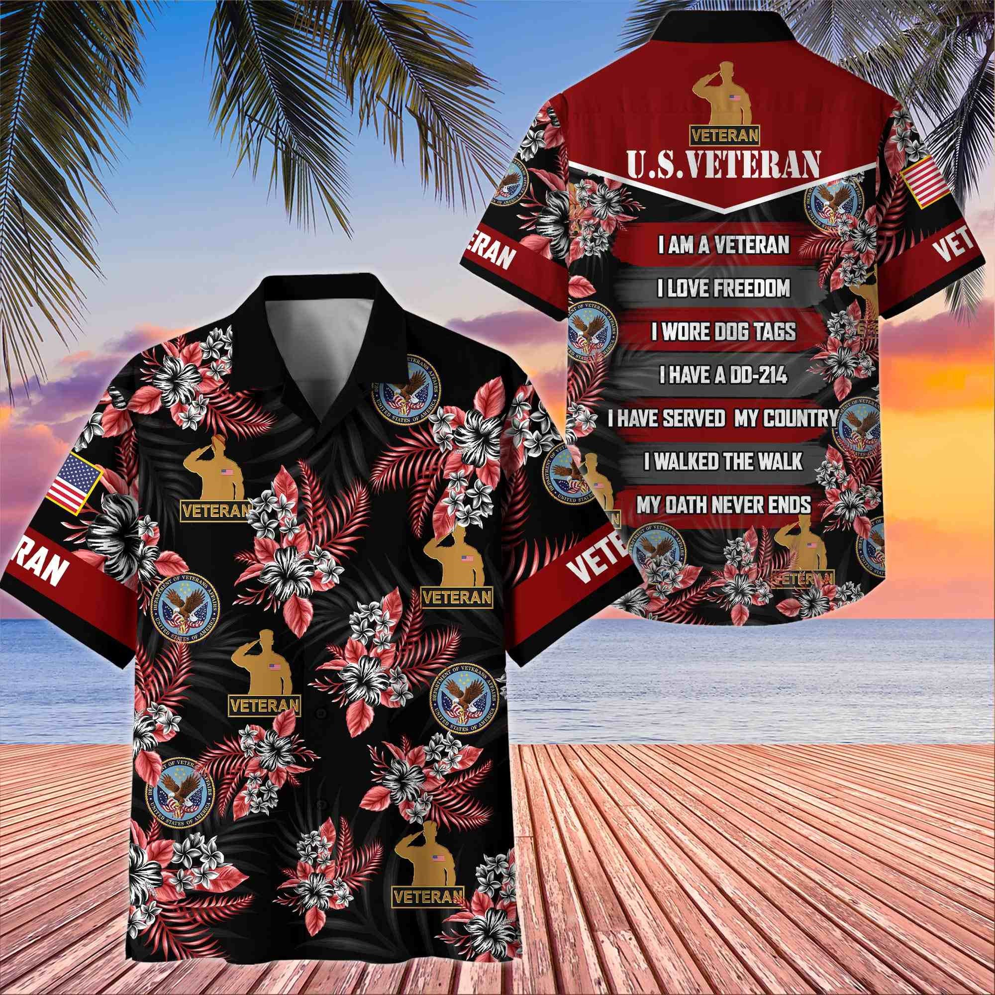 Premium US Veterans Hawaiian Shirt, Gifts For US Veterans, Gifts On Memorial Day, Father's Day, Armed Forces Day, Veterans Day.