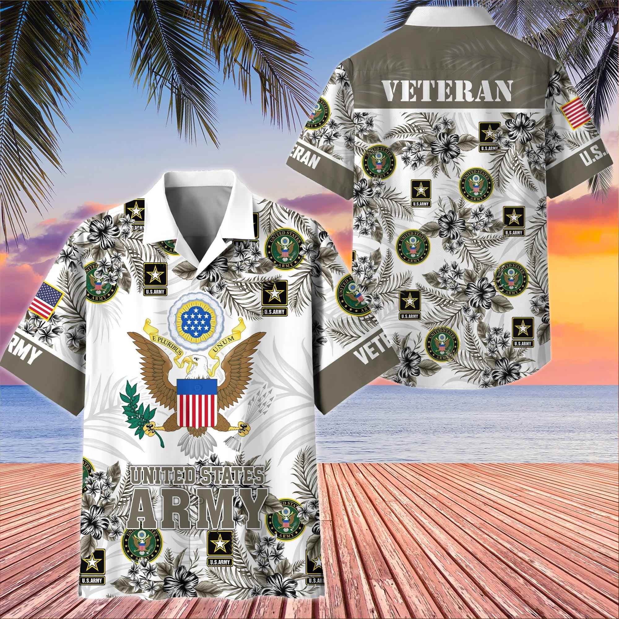 Premium US Veterans Hawaiian Shirt, Gifts For US Veterans, Gifts On Memorial Day, Father's Day, Armed Forces Day, Veterans Day.