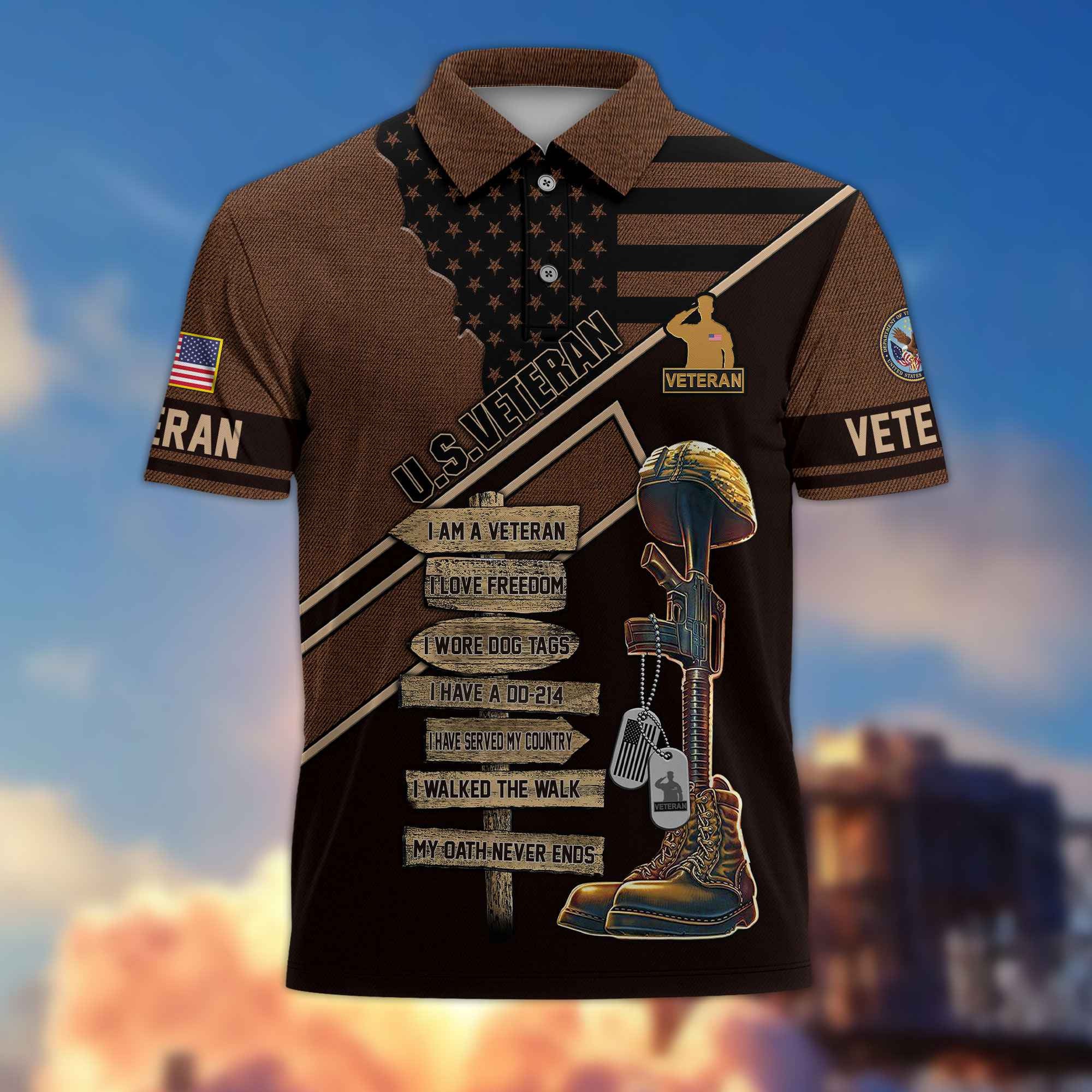 Premium US Veterans Polo Shirt, Gifts For US Veterans, Gifts For Dad, For Husband, Gifts On Father's Day, Armed Forces Day, Independence Day, Veterans Day.