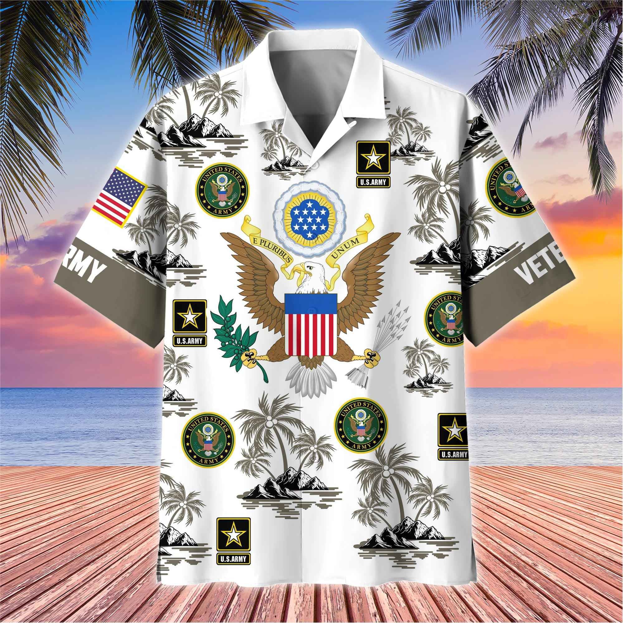 Premium US Veterans Hawaiian Shirt, Gifts For US Veterans, Gifts On Father's Day, Armed Forces Day, Veterans Day.