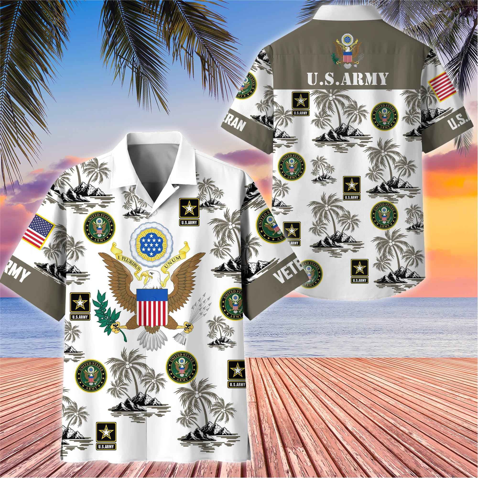 Premium US Veterans Hawaiian Shirt, Gifts For US Veterans, Gifts On Father's Day, Armed Forces Day, Veterans Day.