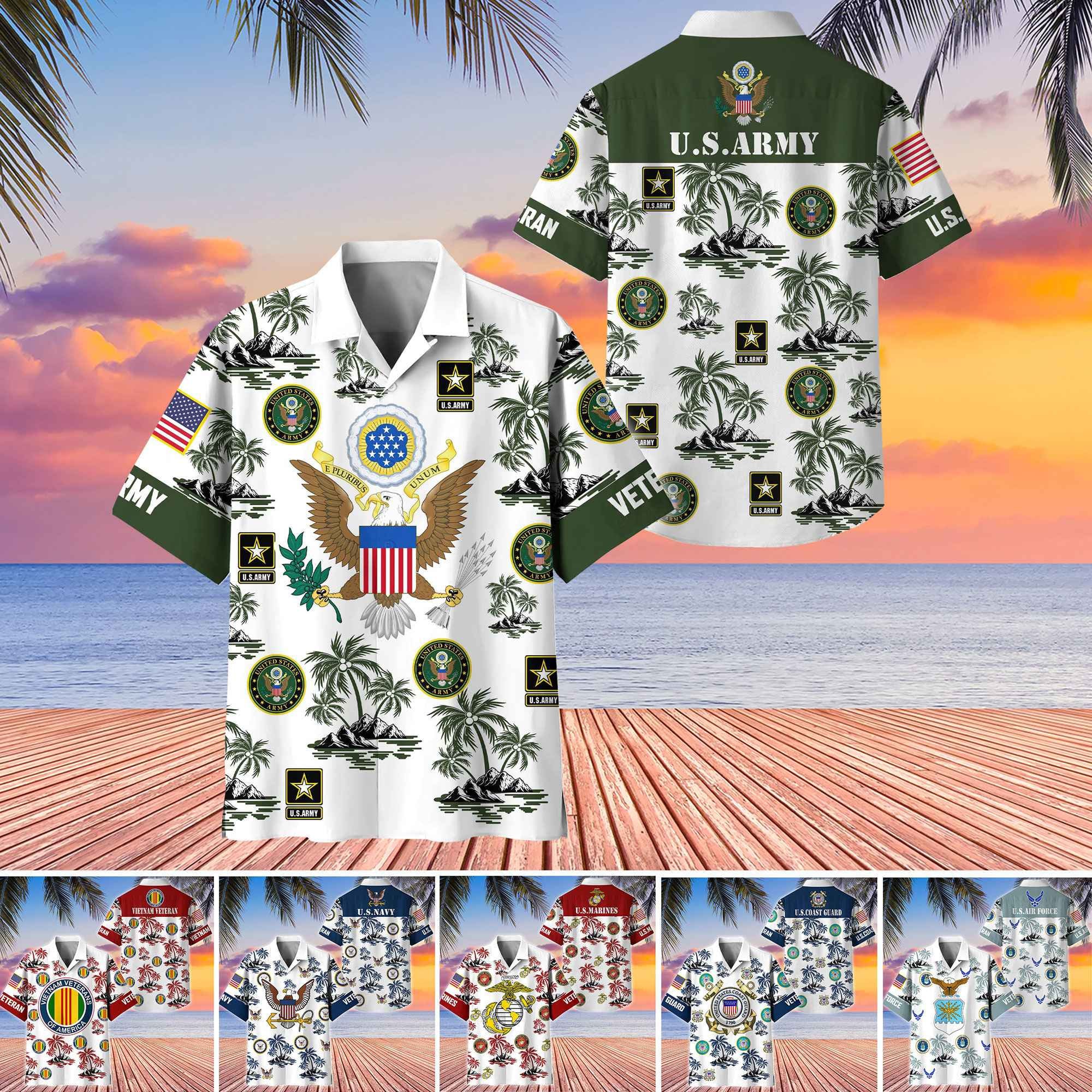 Premium US Veterans Hawaiian Shirt, Gifts For US Veterans, Gifts On Father's Day, Armed Forces Day, Veterans Day.