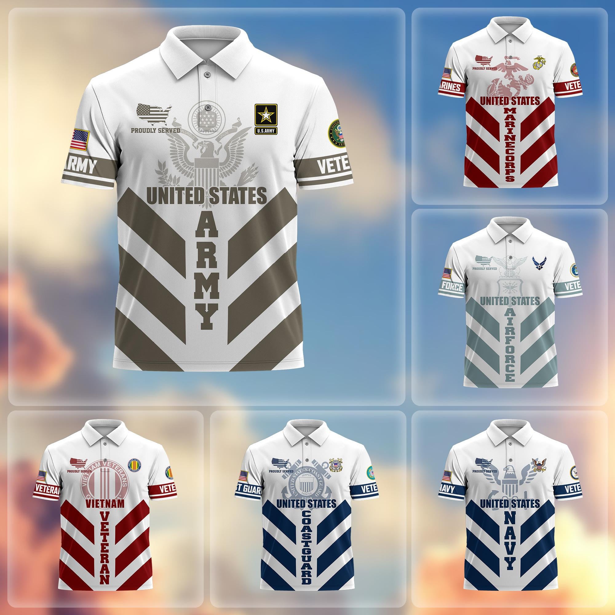 Premium US Veterans Polo Shirt, Gifts For US Veterans, Gifts On Father's Day, Armed Forces Day, Veterans Day.