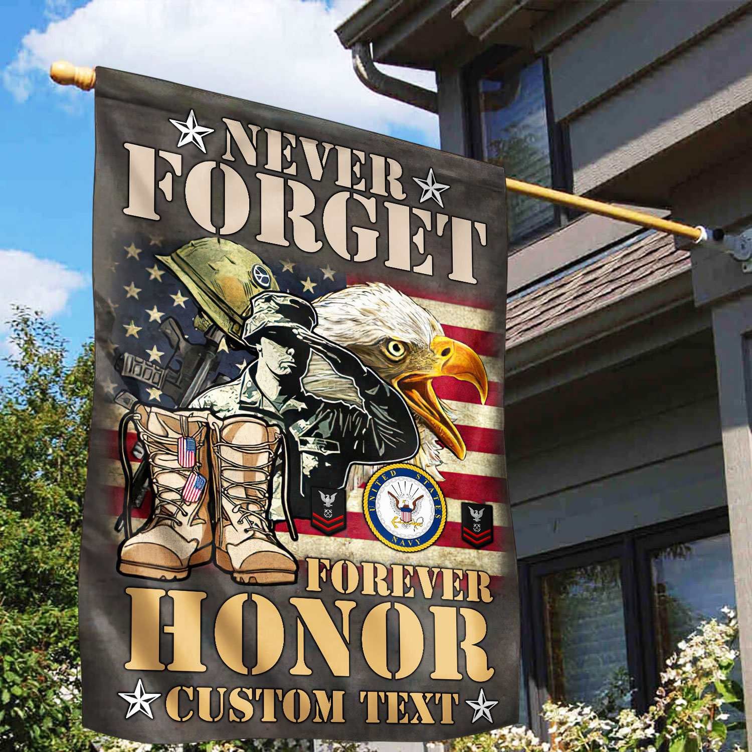 Premium Custom US Navy Veteran Flag, Gift For Navy Veteran, American Flag, Patriotic Flag, Garden Flag, House Flag