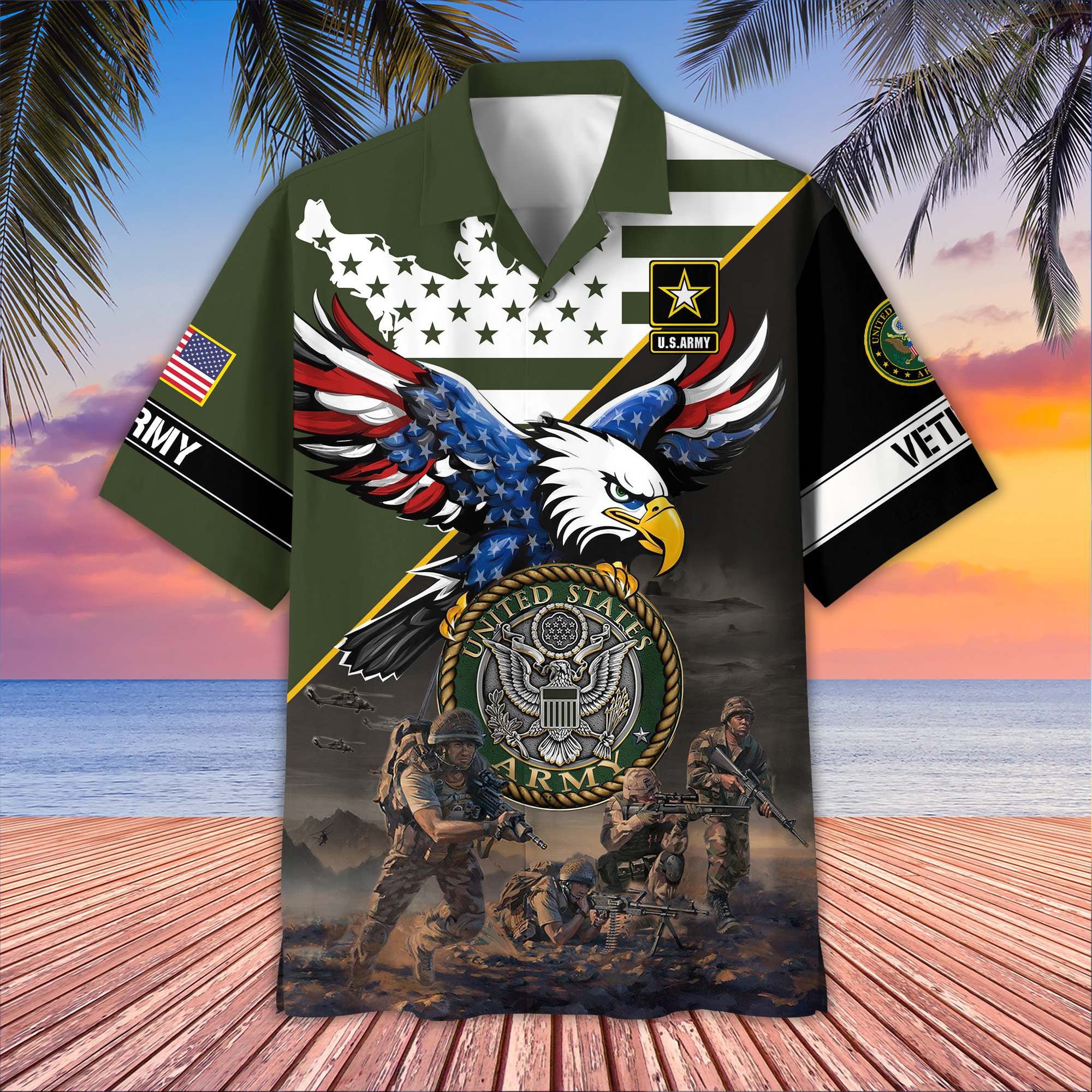 Premium US Veterans Hawaiian Shirt, Gifts For US Veterans, Gifts On Father's Day, Armed Forces Day, Veterans Day.