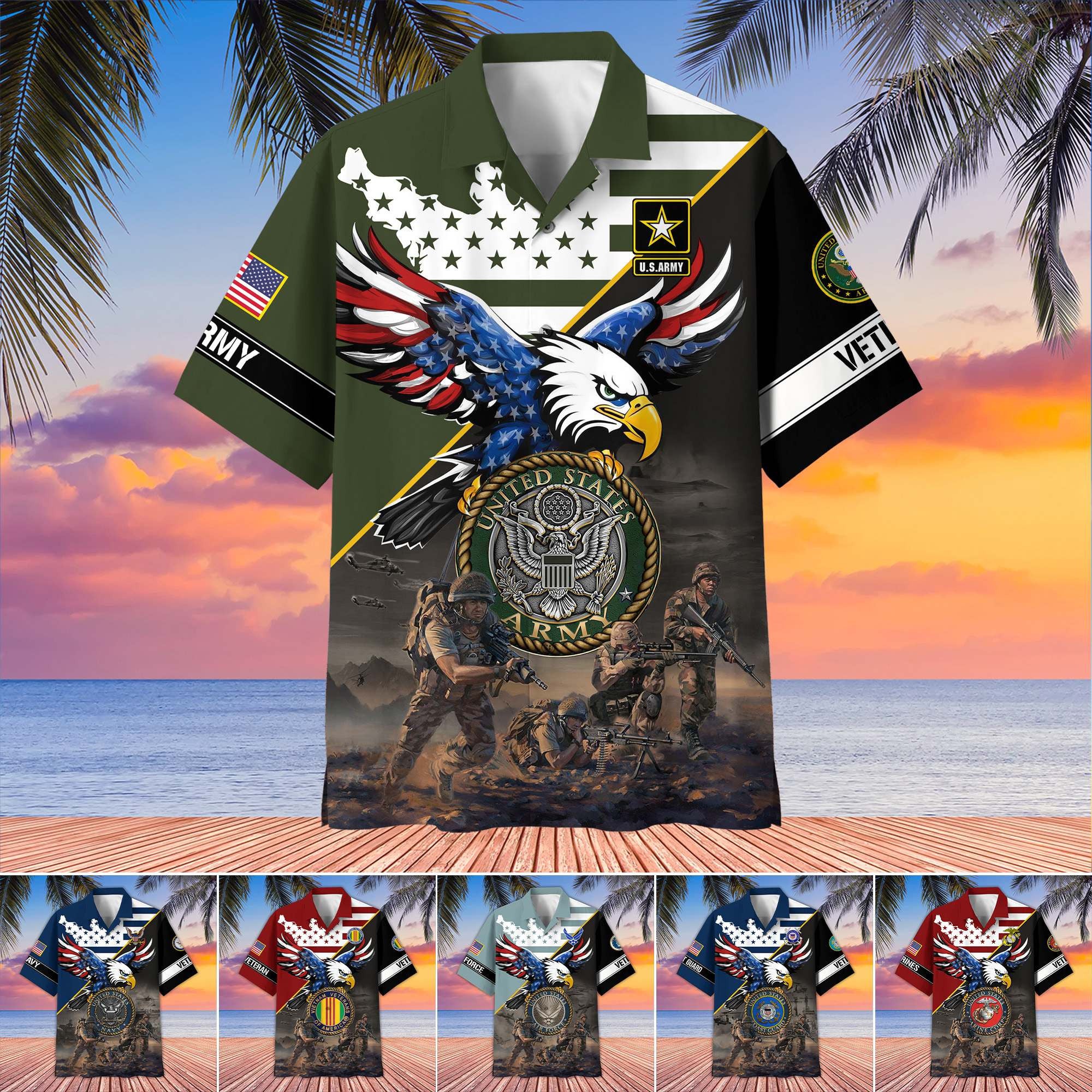 Premium US Veterans Hawaiian Shirt, Gifts For US Veterans, Gifts On Father's Day, Armed Forces Day, Veterans Day.