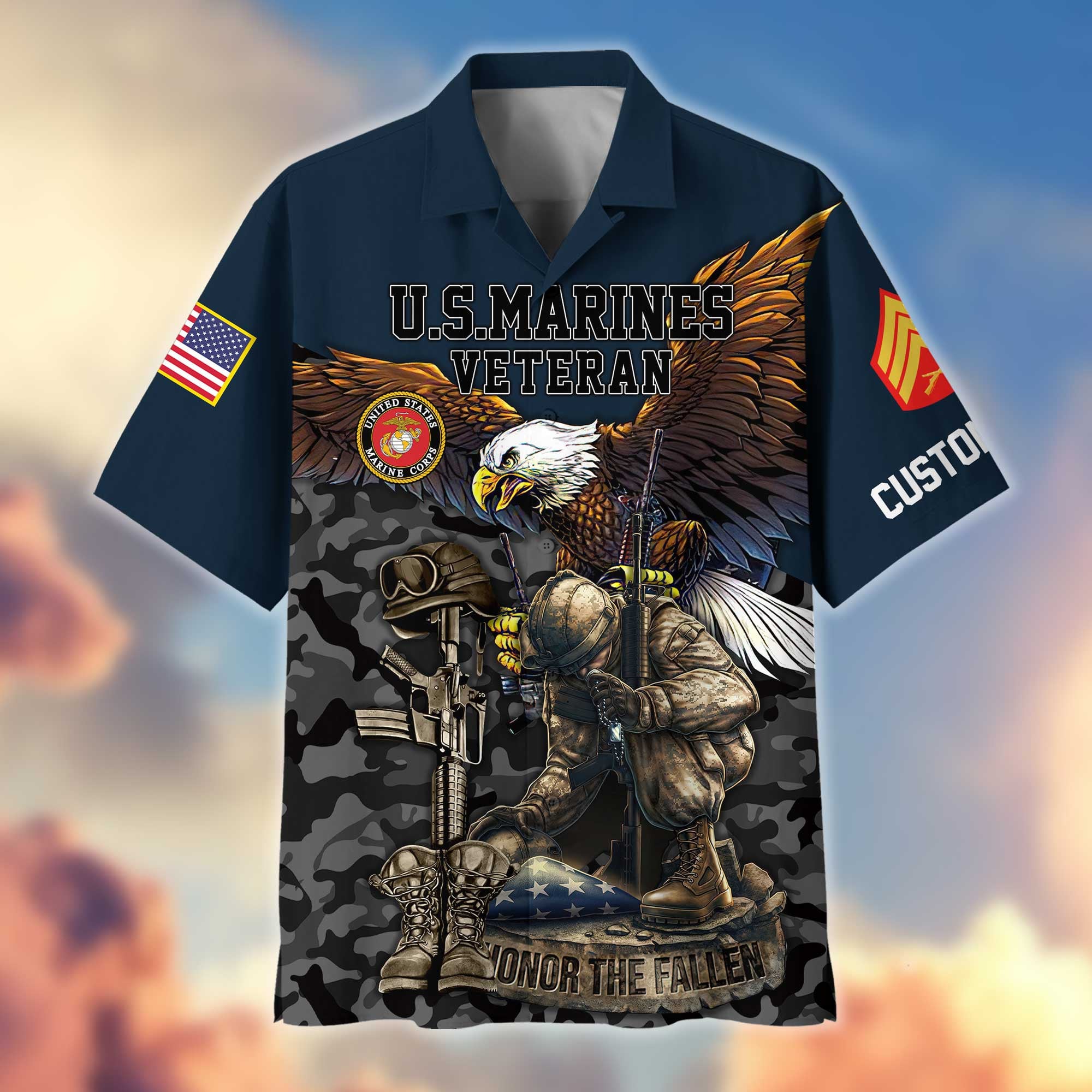 Premium Custom USMC Hawaiian Shirt, Gifts For Marine Veteran, Best Gifts On Father's Day, Armed Forces Day, Independence Day, Veterans Day.
