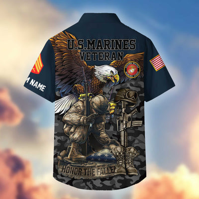 Premium Custom USMC Hawaiian Shirt, Gifts For Marine Veteran, Best Gifts On Father's Day, Armed Forces Day, Independence Day, Veterans Day.