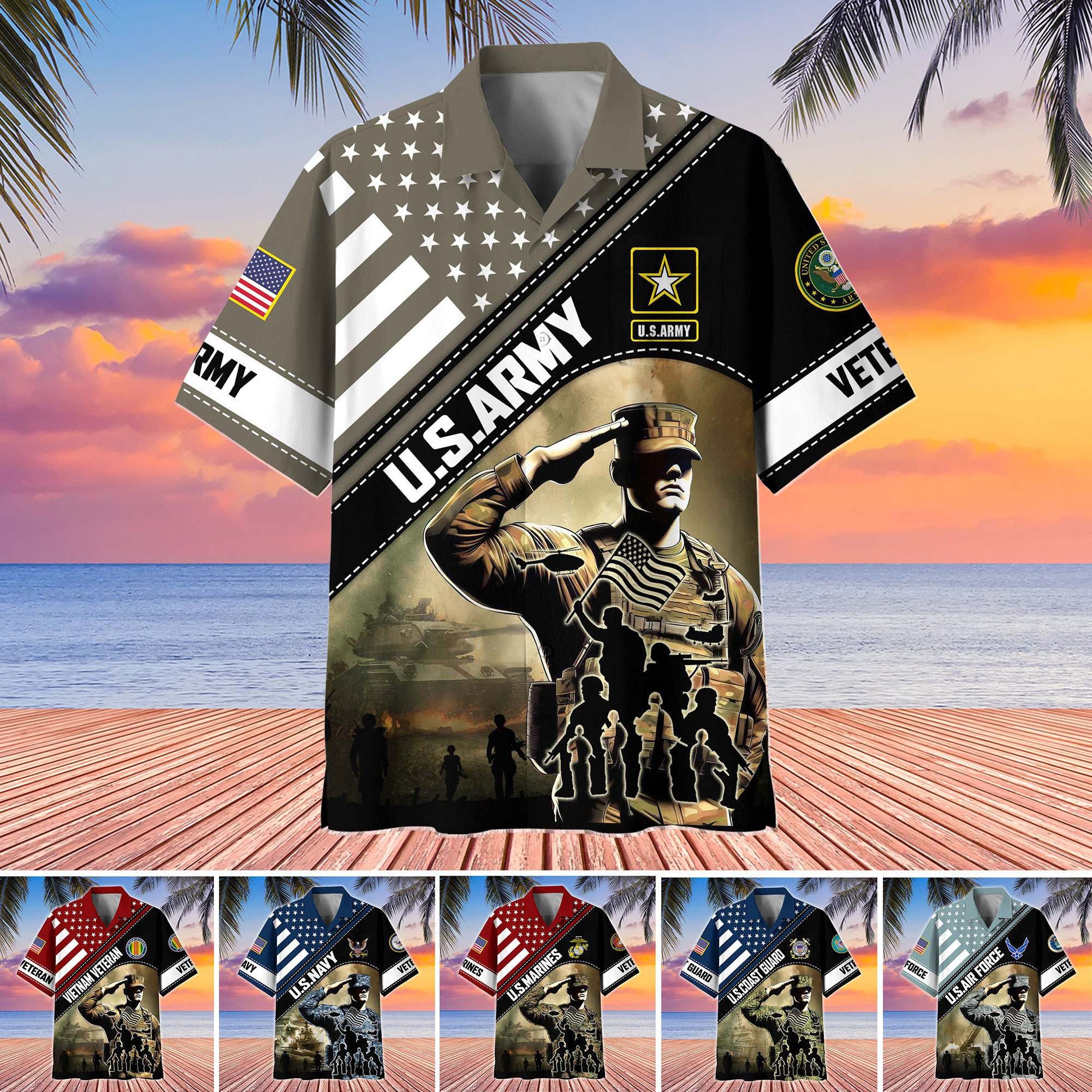 Premium US Veterans Hawaiian Shirt, Gifts For US Veterans, Gifts On Father's Day, Armed Forces Day, Veterans Day.