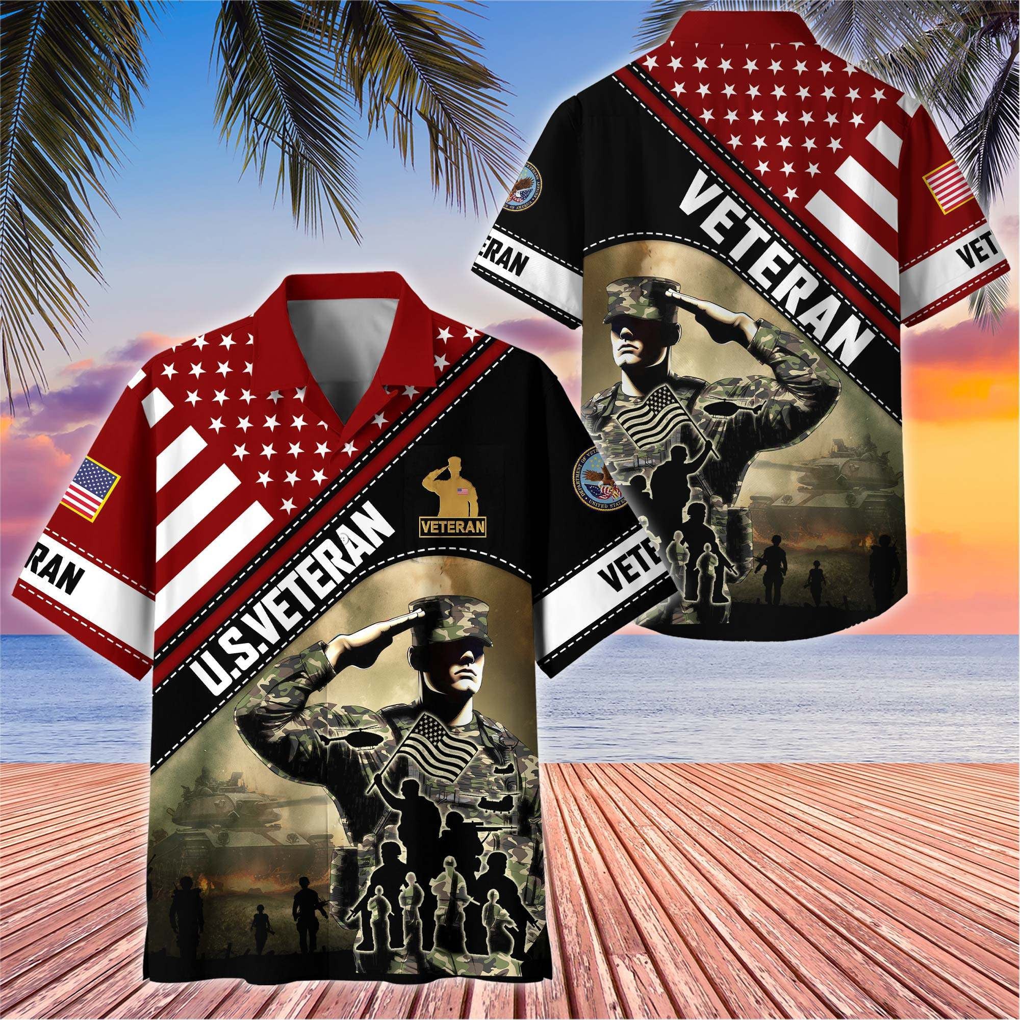 Premium US Veterans Hawaiian Shirt, Gifts For US Veterans, Gifts On Father's Day, Armed Forces Day, Veterans Day.