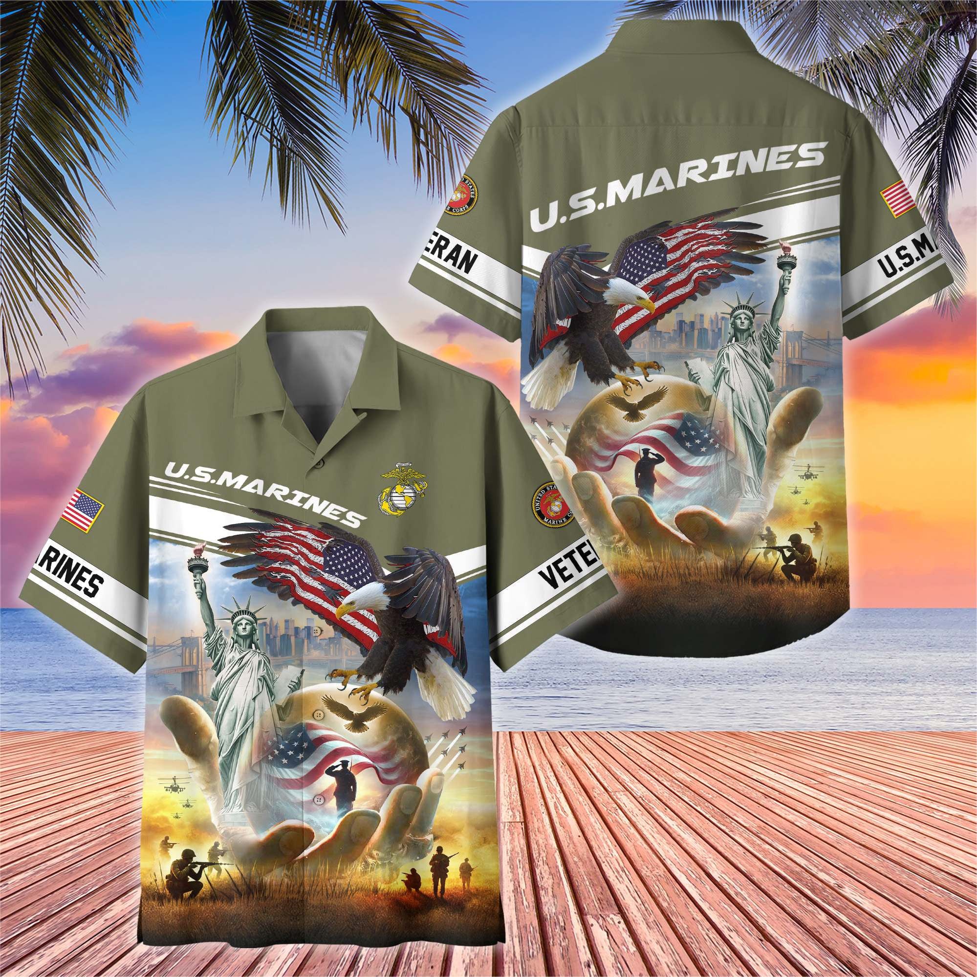 Premium US Veterans Hawaiian Shirt, Gifts For US Veterans, Gifts On Father's Day, Armed Forces Day, Veterans Day.