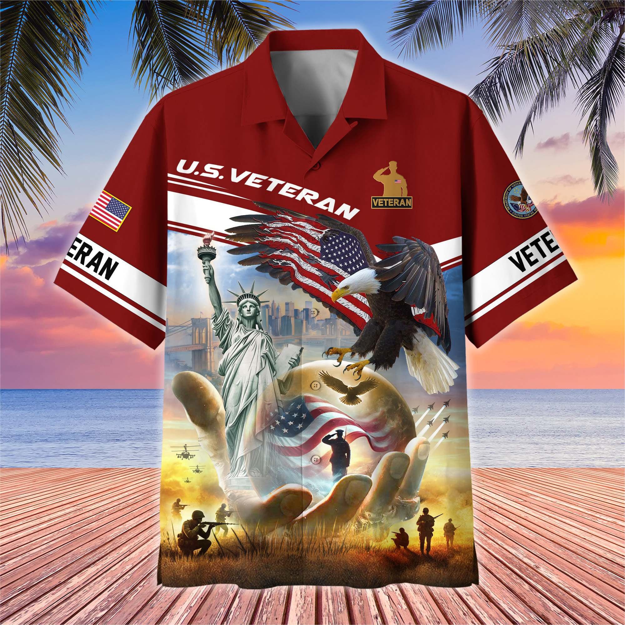 Premium US Veterans Hawaiian Shirt, Gifts For US Veterans, Gifts On Father's Day, Armed Forces Day, Veterans Day.