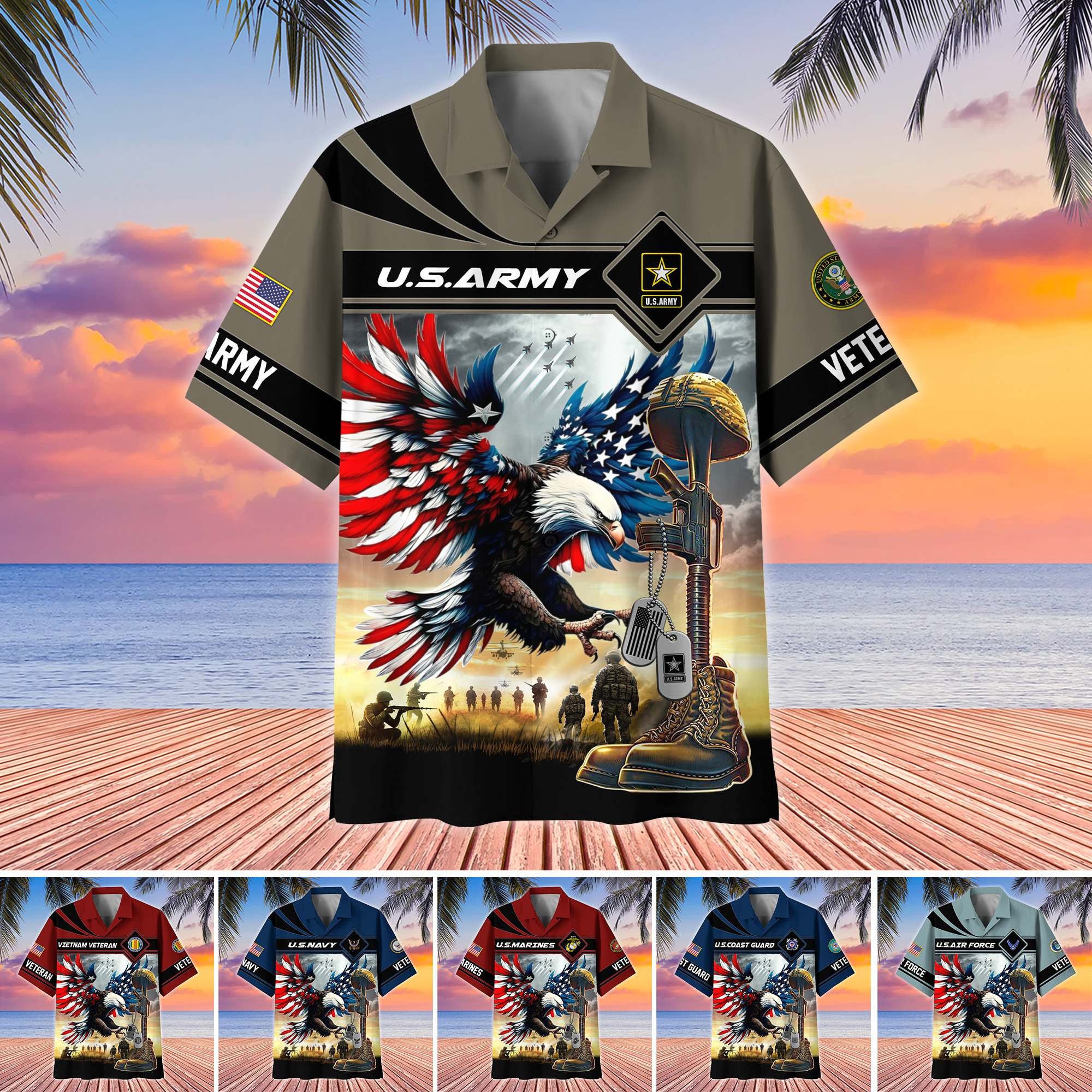 Premium US Veterans Hawaiian Shirt, Gifts For US Veterans, Gifts On Father's Day, Armed Forces Day, Veterans Day.
