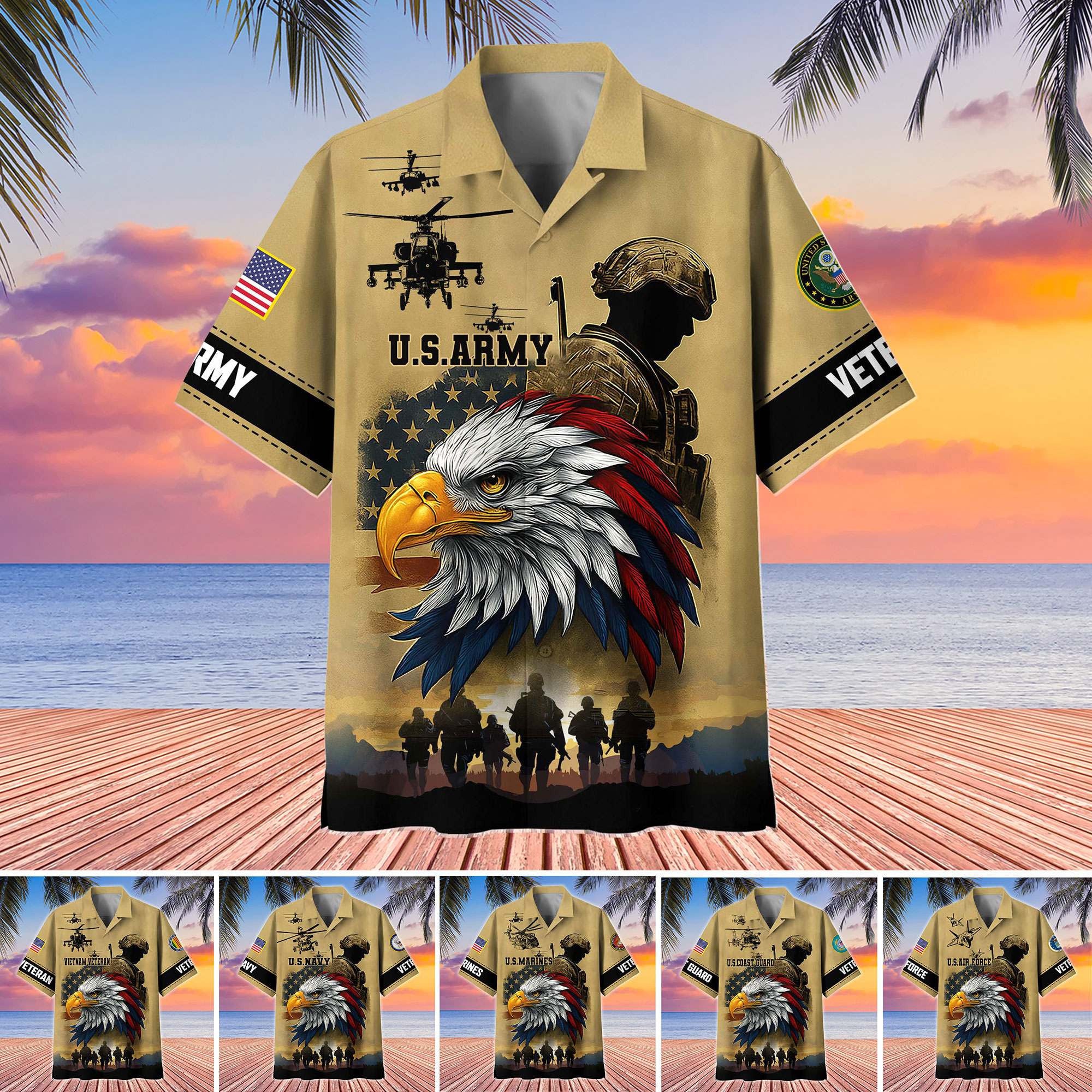 Premium US Veterans Hawaiian Shirt, Gifts For US Veterans, Gifts On Father's Day, Armed Forces Day, Veterans Day.