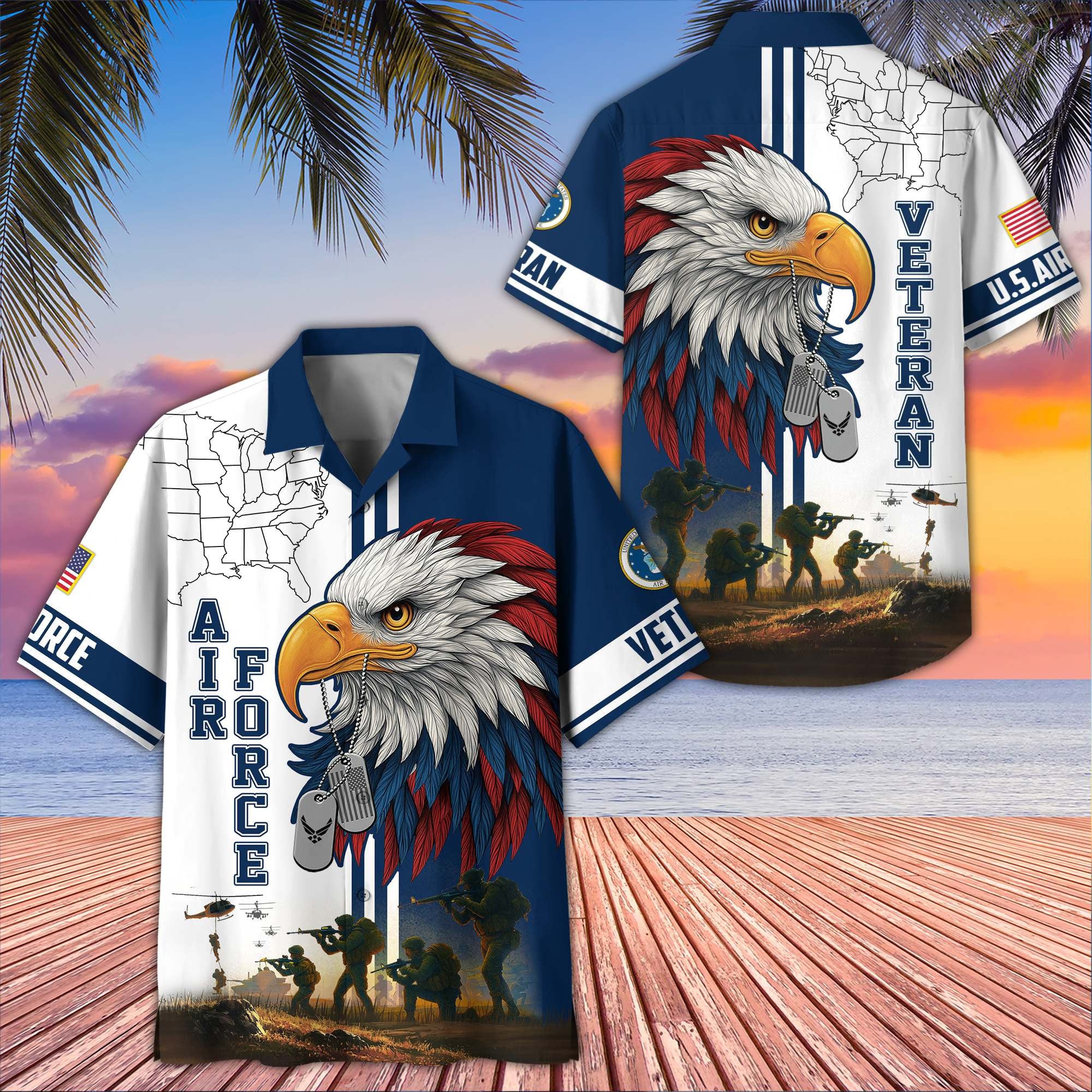 Premium US Veterans Hawaiian Shirt, Gifts For US Veterans, Gifts On Father's Day, Armed Forces Day, Veterans Day.