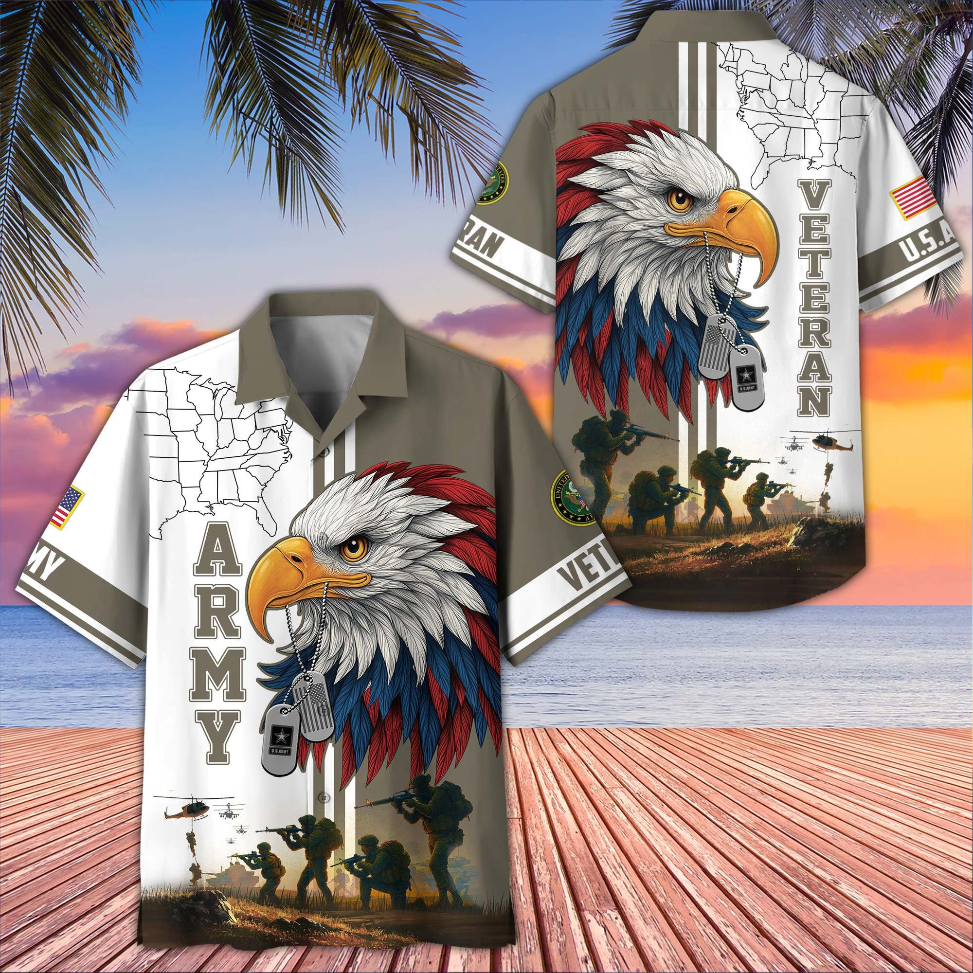 Premium US Veterans Hawaiian Shirt, Gifts For US Veterans, Gifts On Father's Day, Armed Forces Day, Veterans Day.