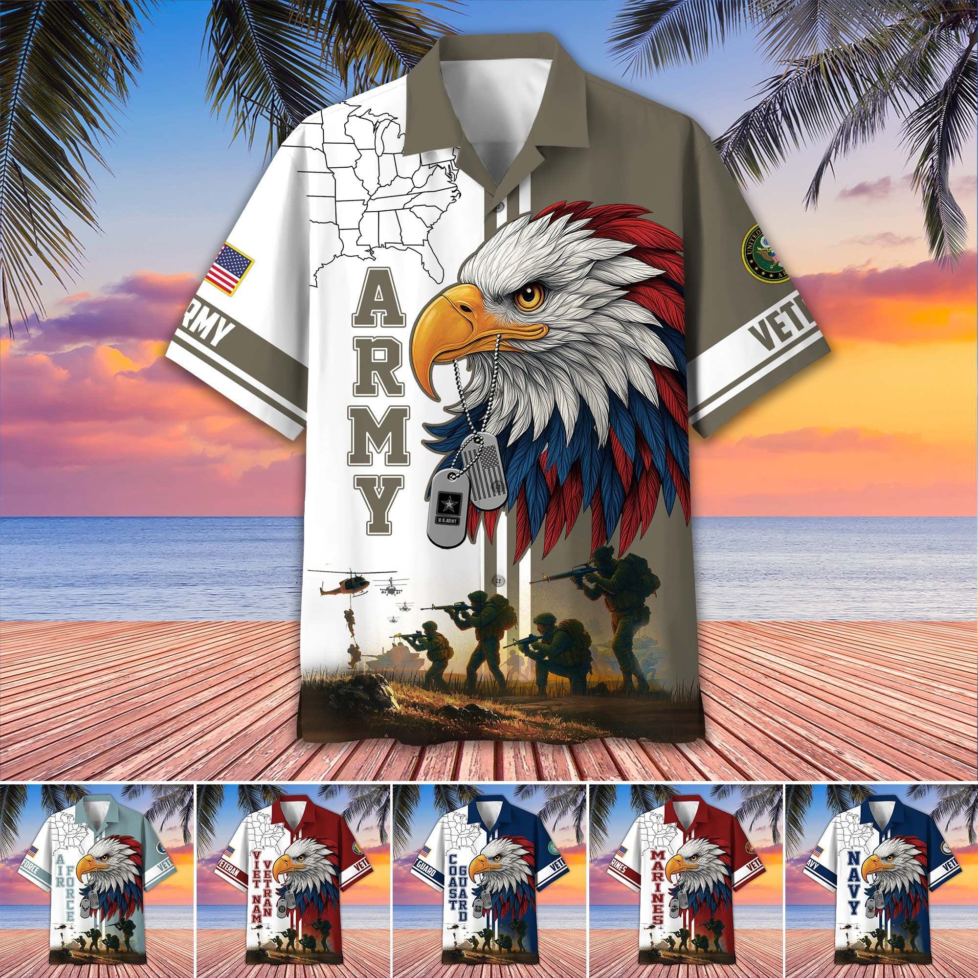 Premium US Veterans Hawaiian Shirt, Gifts For US Veterans, Gifts On Father's Day, Armed Forces Day, Veterans Day.