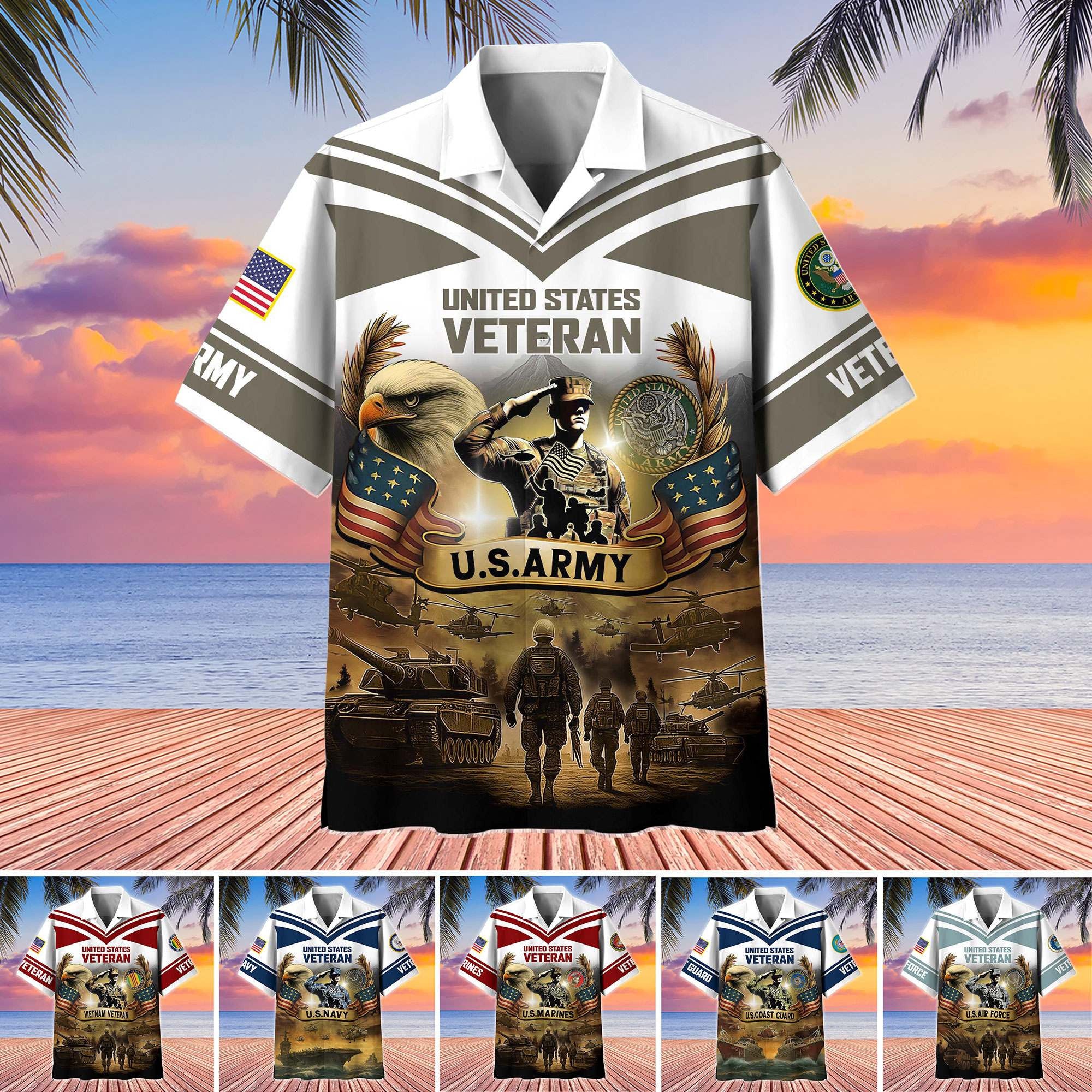 Premium US Veterans Hawaiian Shirt, Gifts For US Veterans, Gifts On Independence Day, Veterans Day.
